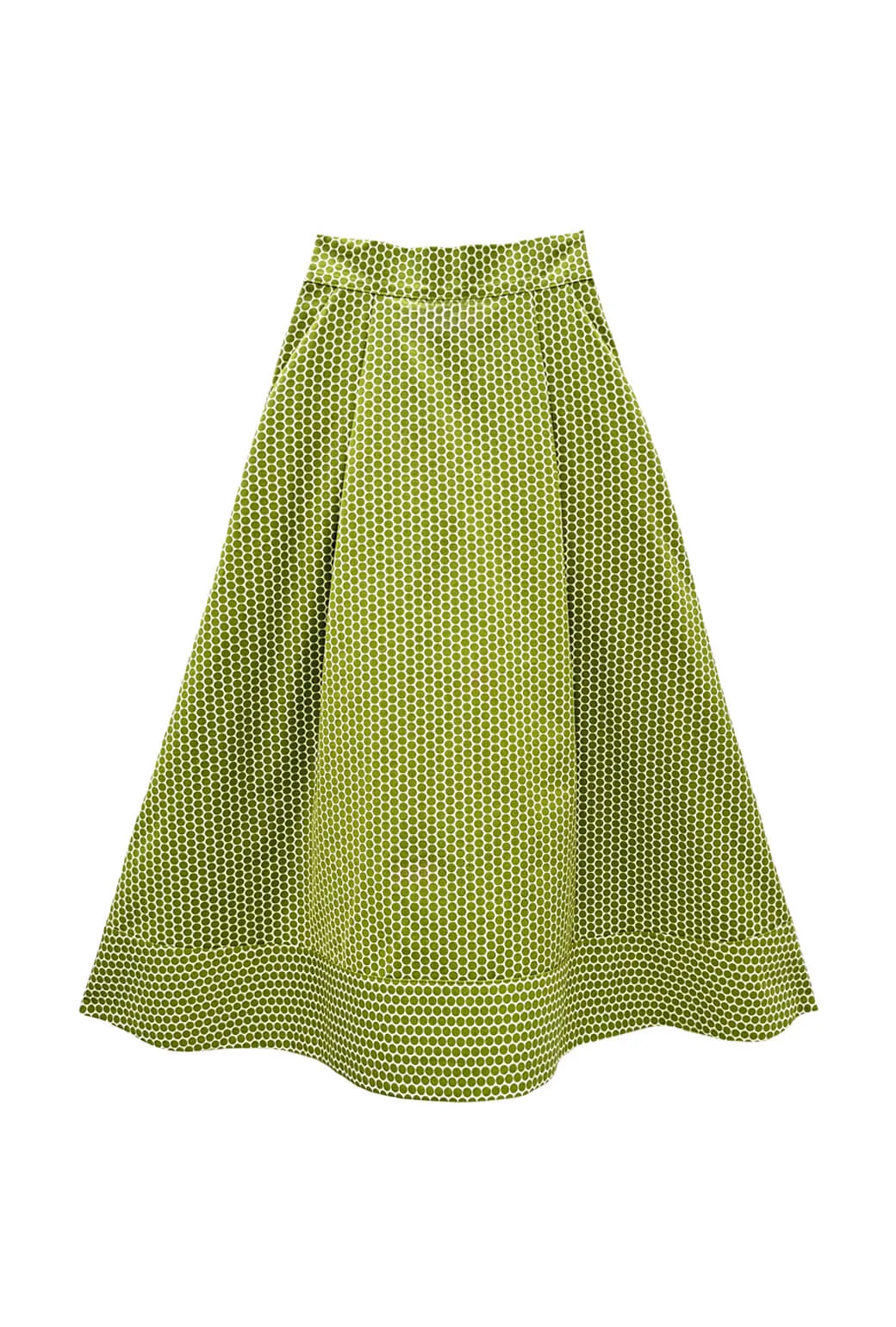 Buru x Val Flat Front MIDI Skirt  - Green Polka Dot Comfort Layer smooth zipper