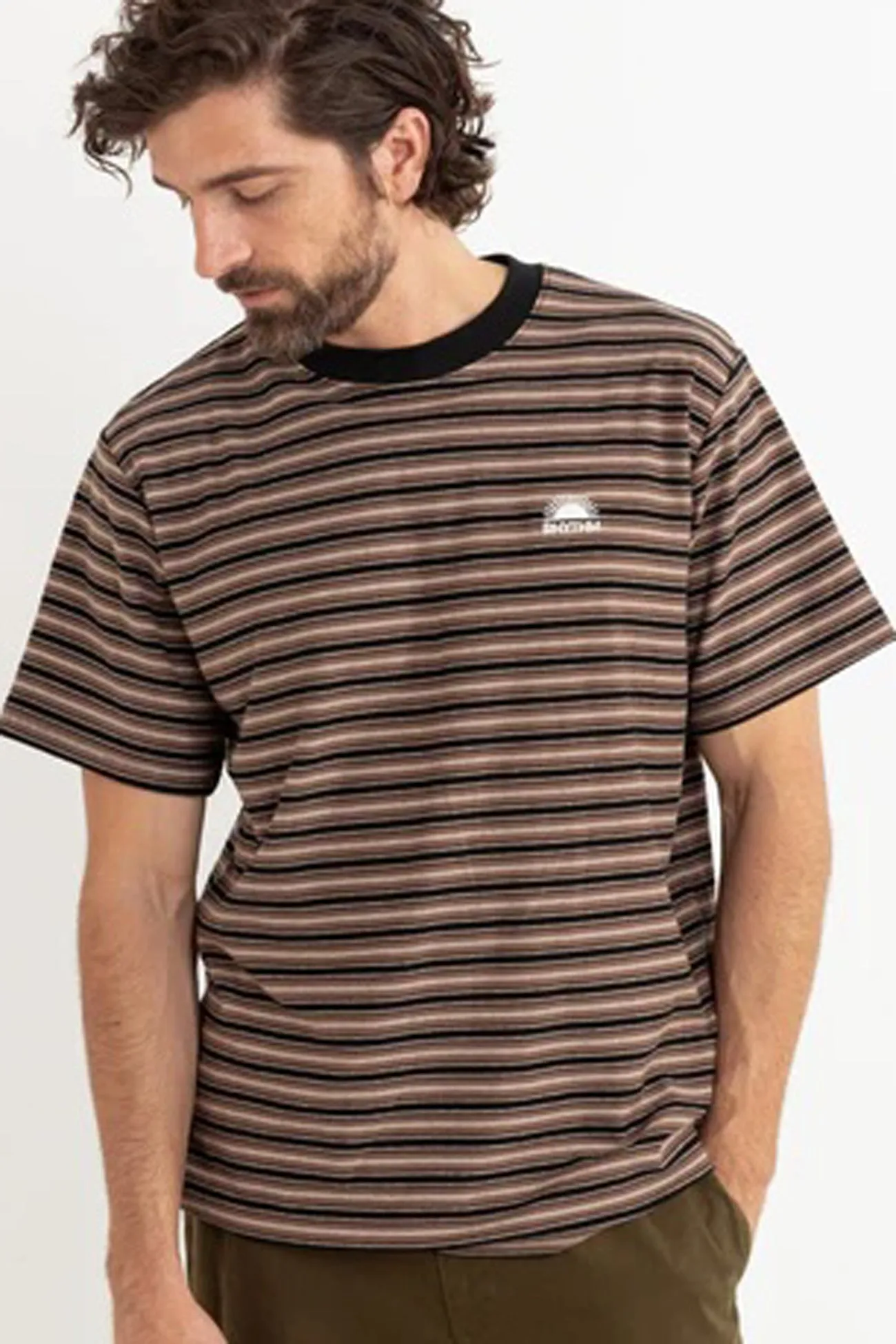 Vintage Stripe Short Sleeve T-Shirt Latte Soft Touch Fabric