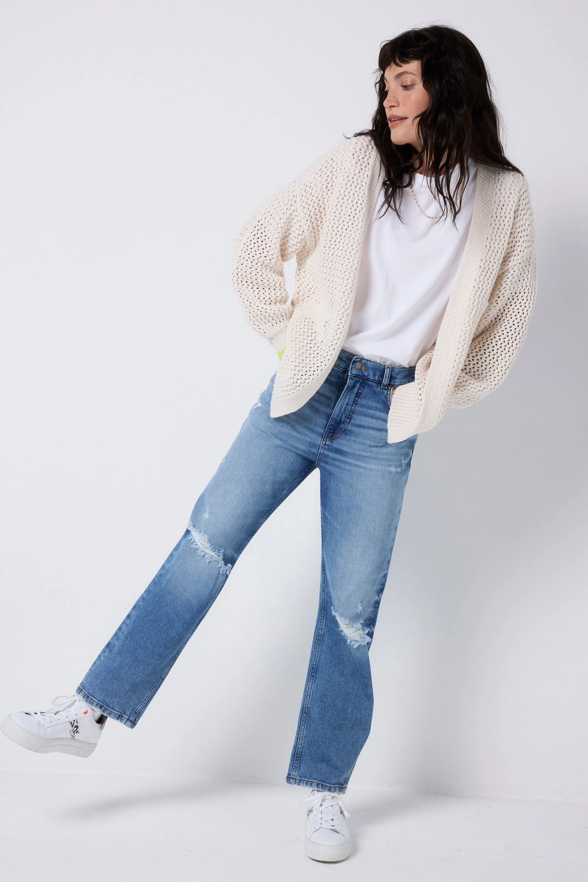Cream Star and Lightning Bolt Knitted Crochet Cardigan Fall Wardrobe