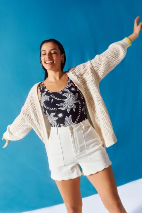 Cream Star and Lightning Bolt Knitted Crochet Cardigan MoistureWicking Texture Wardrobe Classic