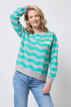 Light Grey with Green Wave Stripe Oversized Sweatshirt Casual Hoodie Style product belt definition
