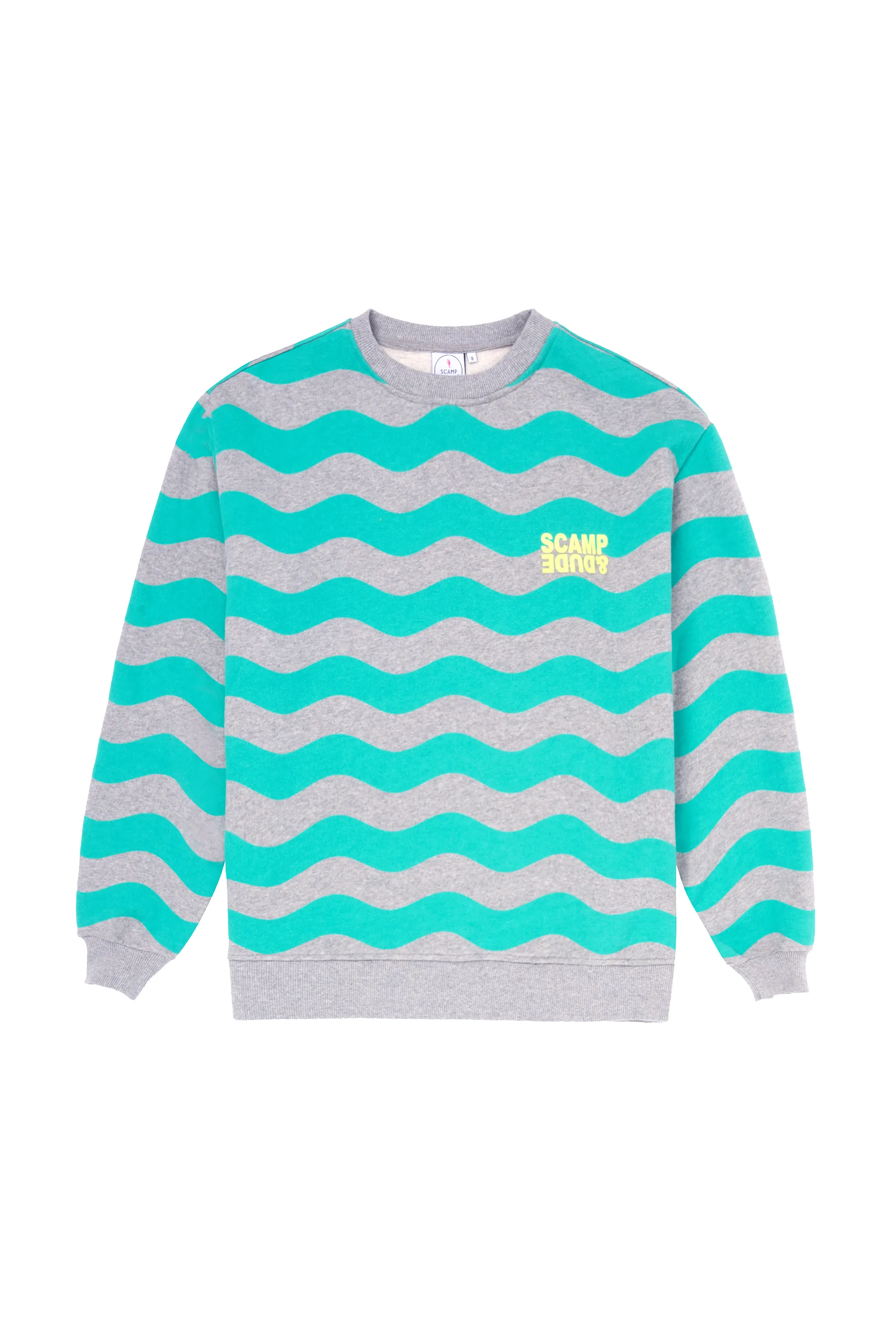 Trend Focus Light Grey with Green Wave Stripe Oversized Sweatshirt