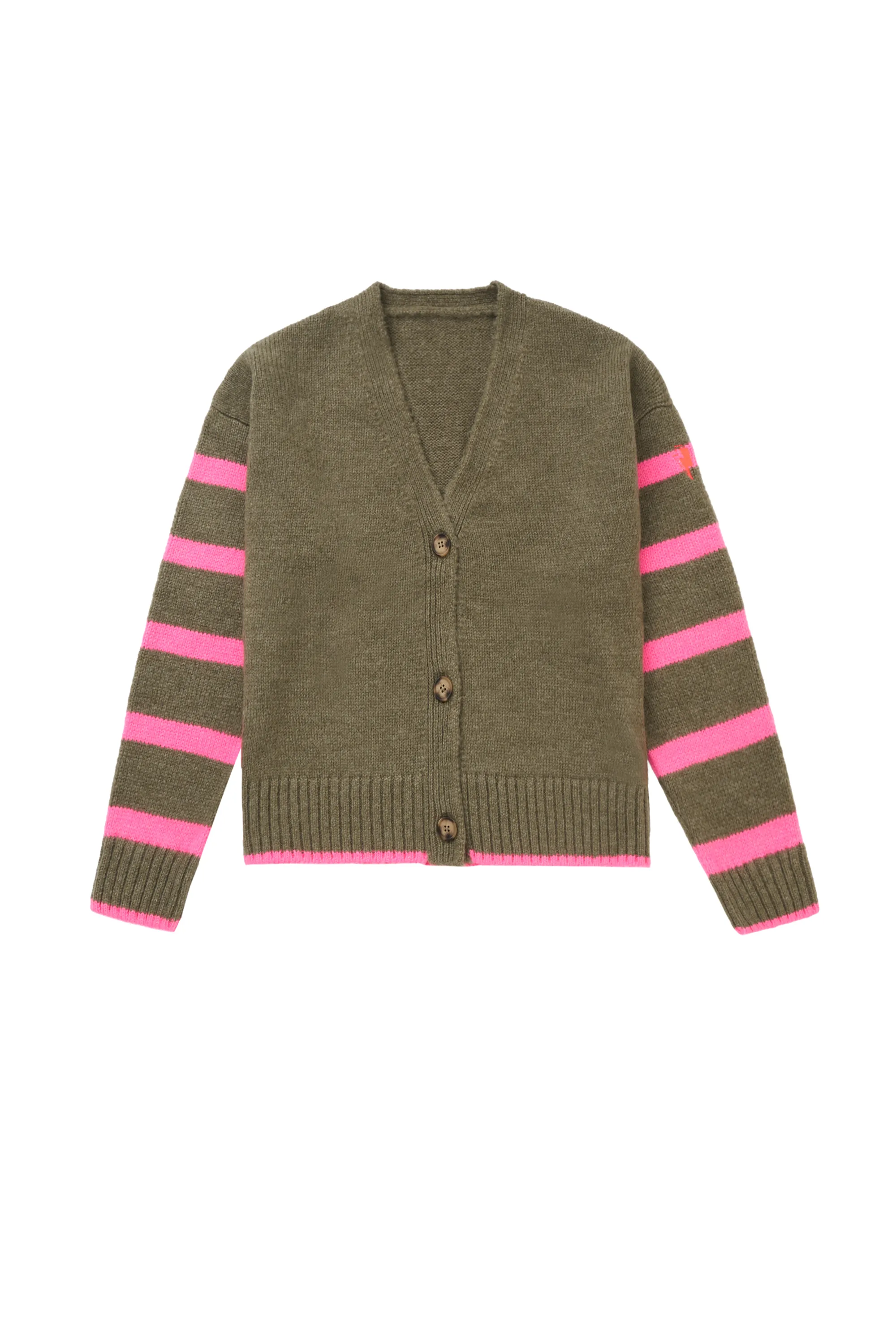 Khaki and Pink Stripe Cardigan Breathable Liner Integration Modern Trend