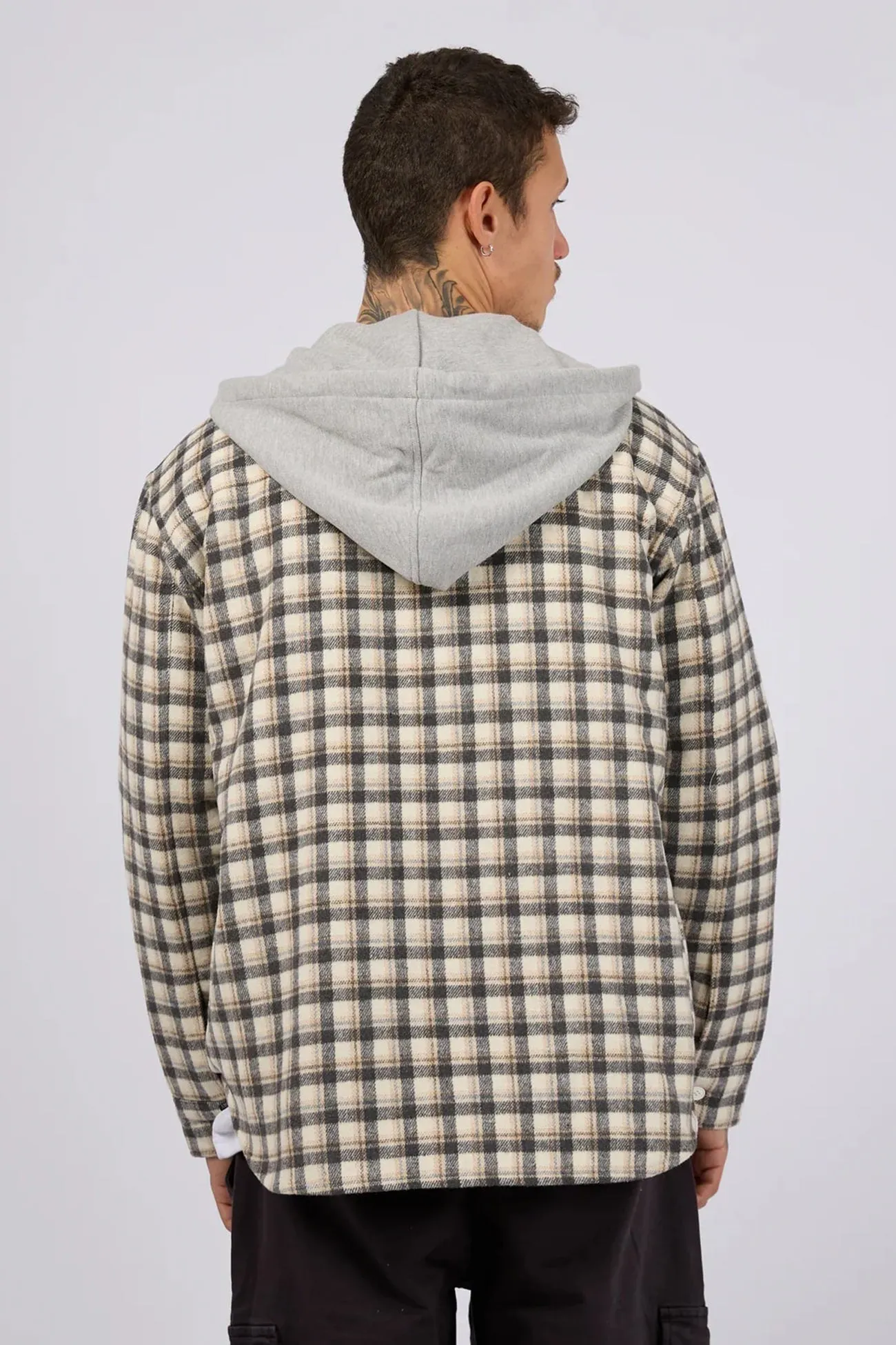 Grid Texture Fabric Rigger Hooded Shirt Multicoloured