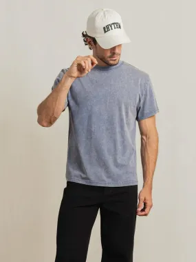 DoubleLayered Collar Convertible Style RHYTHM AWAKE BAND T-SHIRT - INDIGO