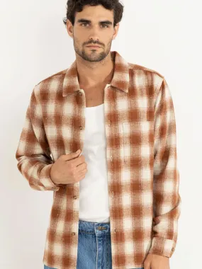 RHYTHM BISON LONG-SLEEVE SHIRT - TOBACCO High Collar Protection Design NaturalFiberBlend