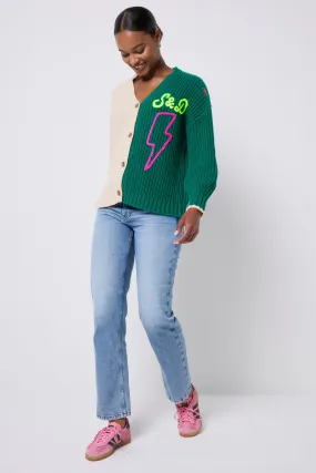 Cream and Green Colour Block Lofty Cardigan Cozy Moments Travel Essential