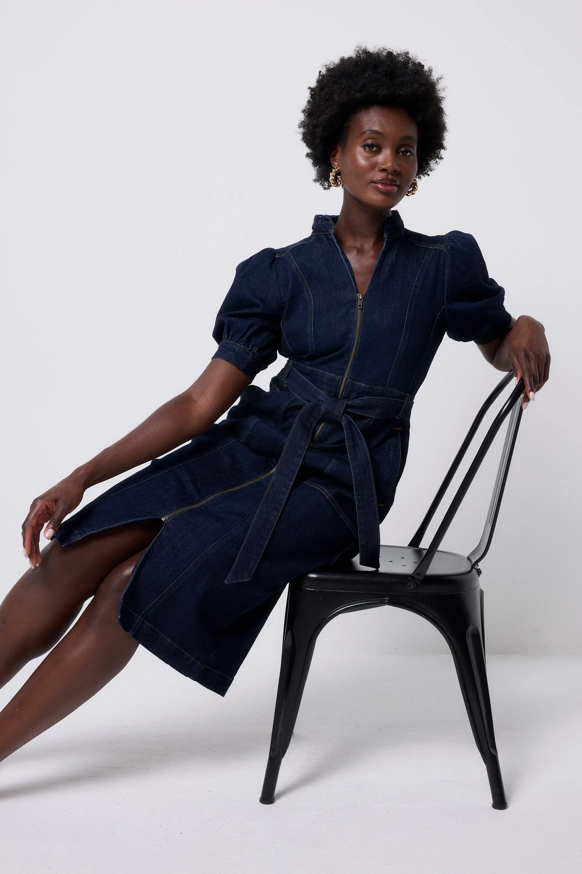 Summer Staple Rinse Wash Zip Detail Denim Dress