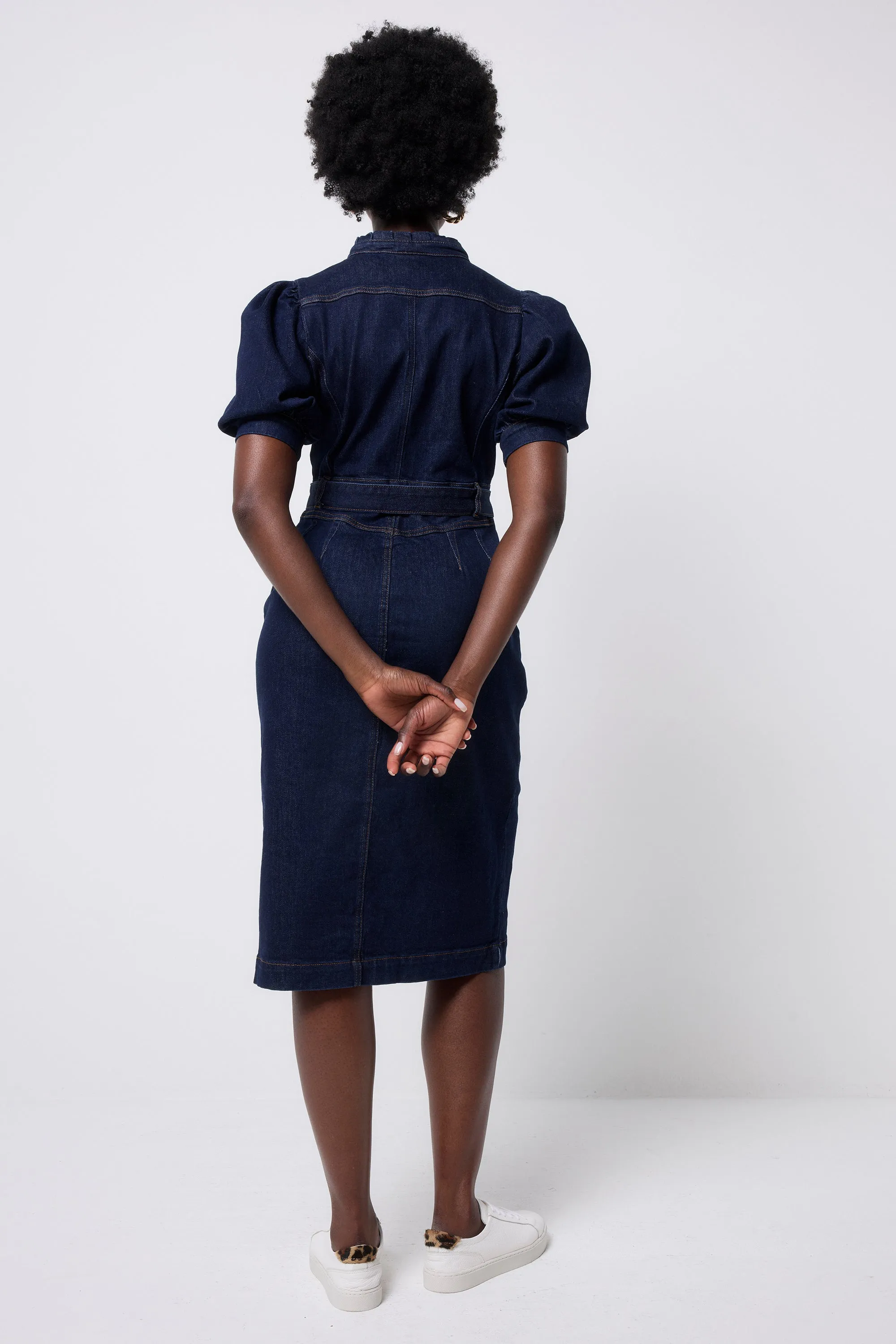 Travel-Style Silk Shine Rinse Wash Zip Detail Denim Dress