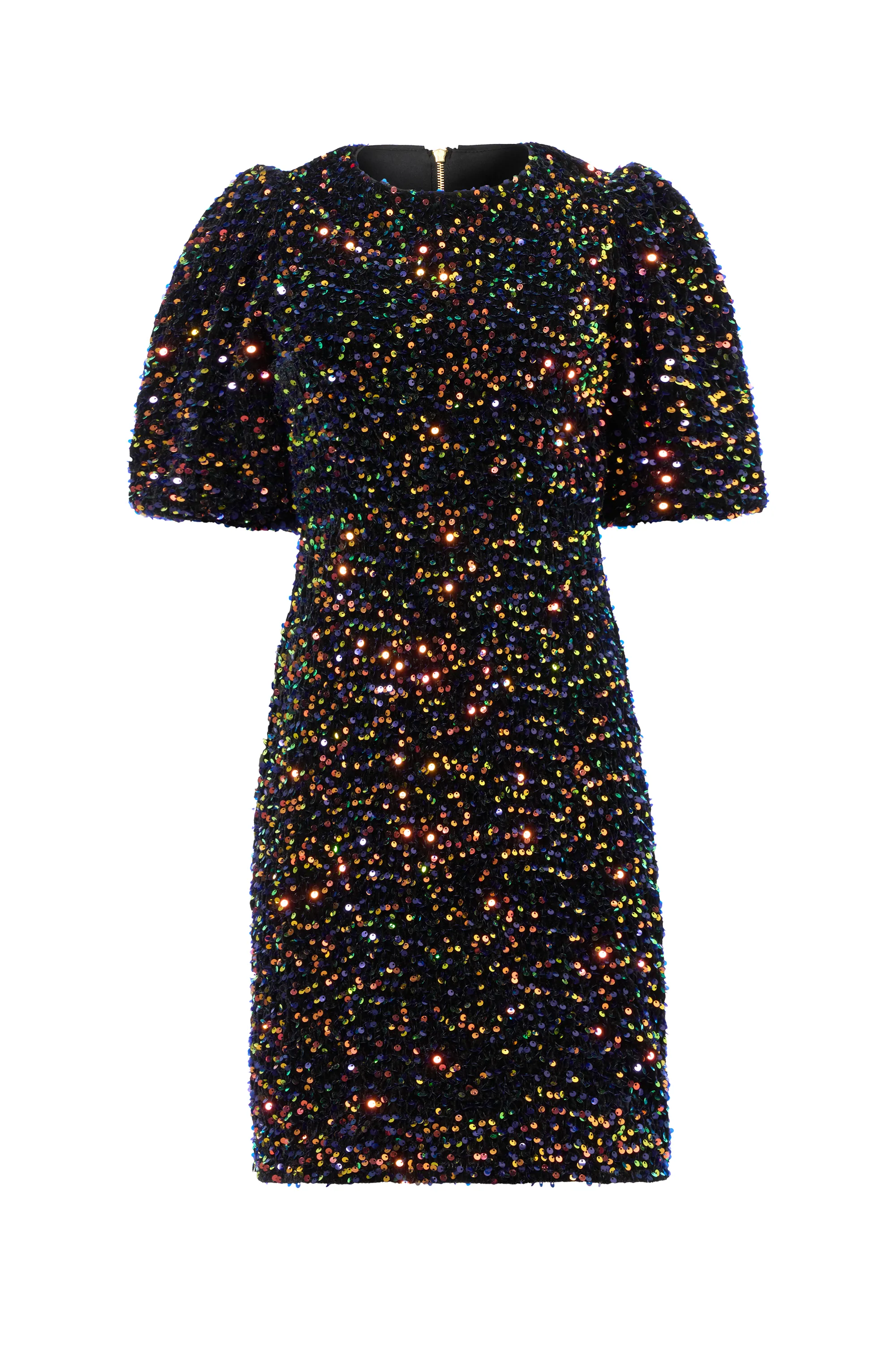 Rainbow Sequin Puff Sleeve Short Dress Work Vibes Sharp Style