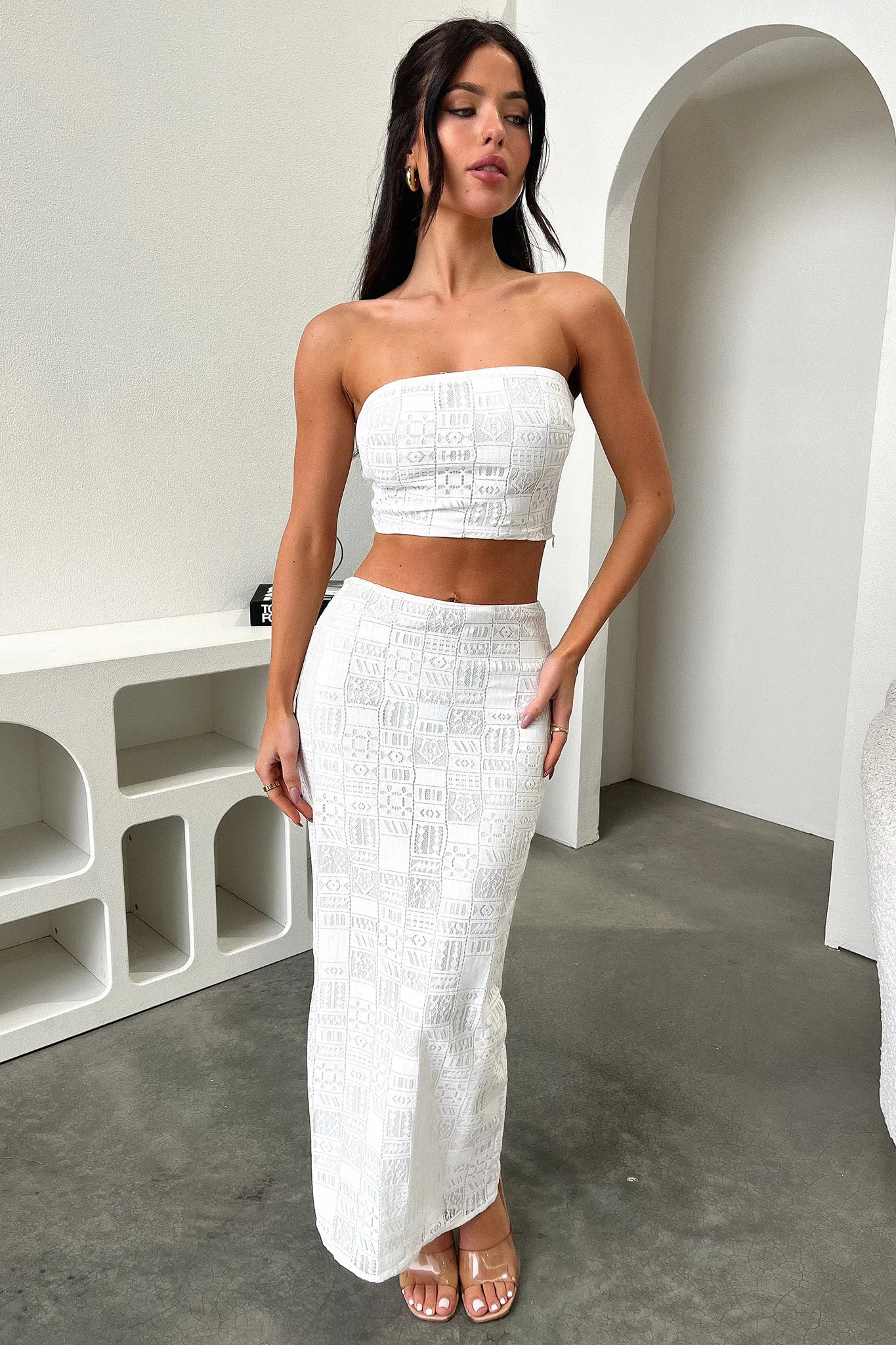 Lucius Maxi Skirt - White Chill Look Twist Front