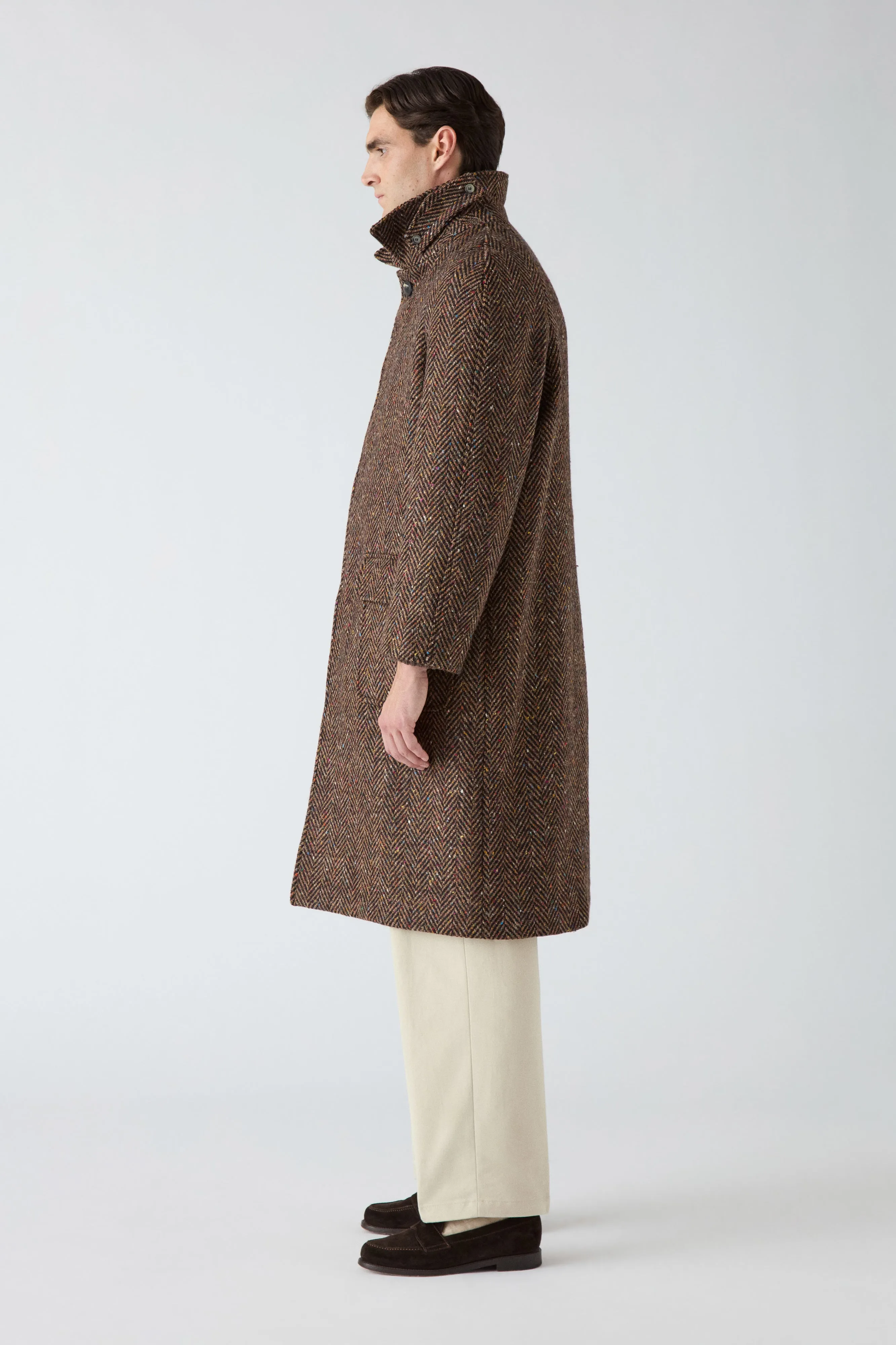 Nelson Tweed Raglan Coat - Brown Ultra Flexible Embellished Trim