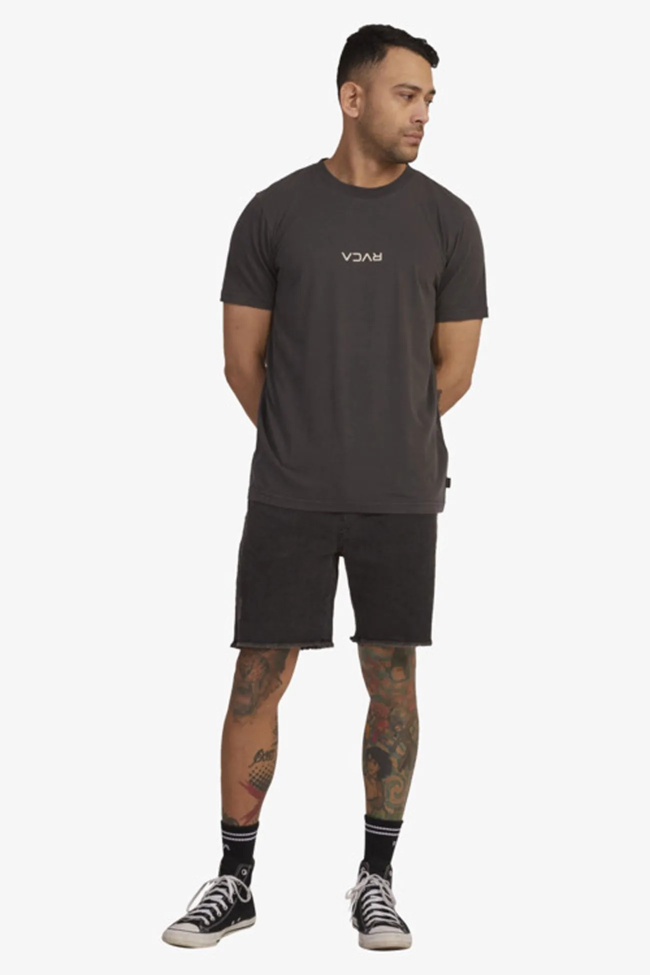 RVCA Mini Flipped Short Sleeve Tee Washed Black Reflective Trim Modern Design