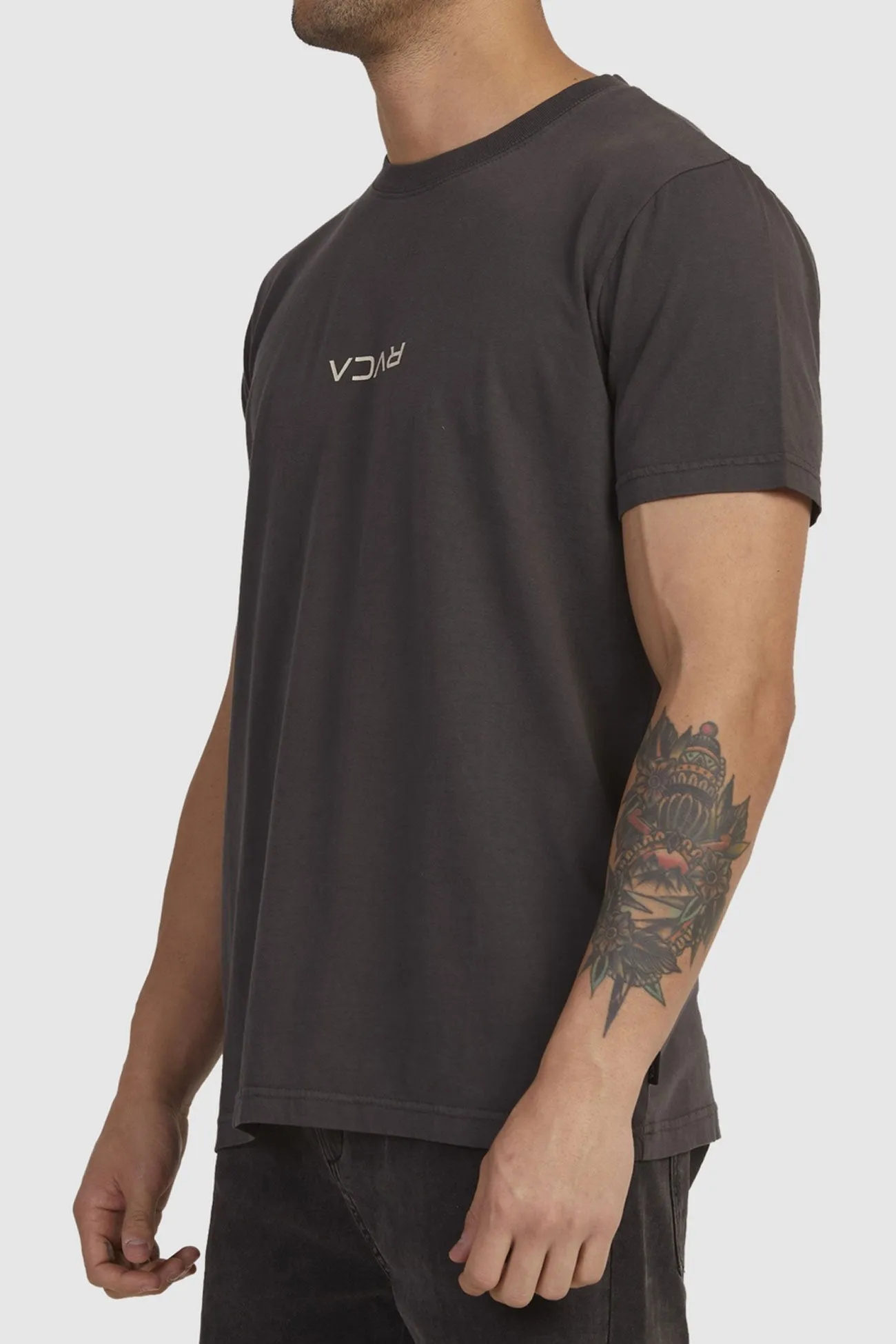 OrganicCotton Yarn Dyed Pattern Cloth RVCA Mini Flipped Short Sleeve Tee Washed Black