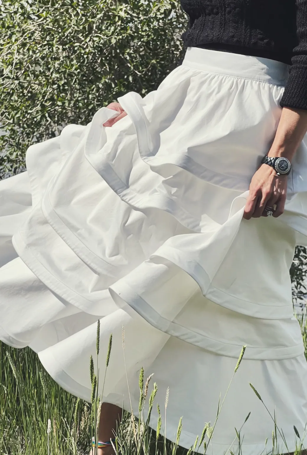 AntiSlipGrip Modern Cut SAMPLE - MIDI Teagan Skirt -White Cotton Sateen