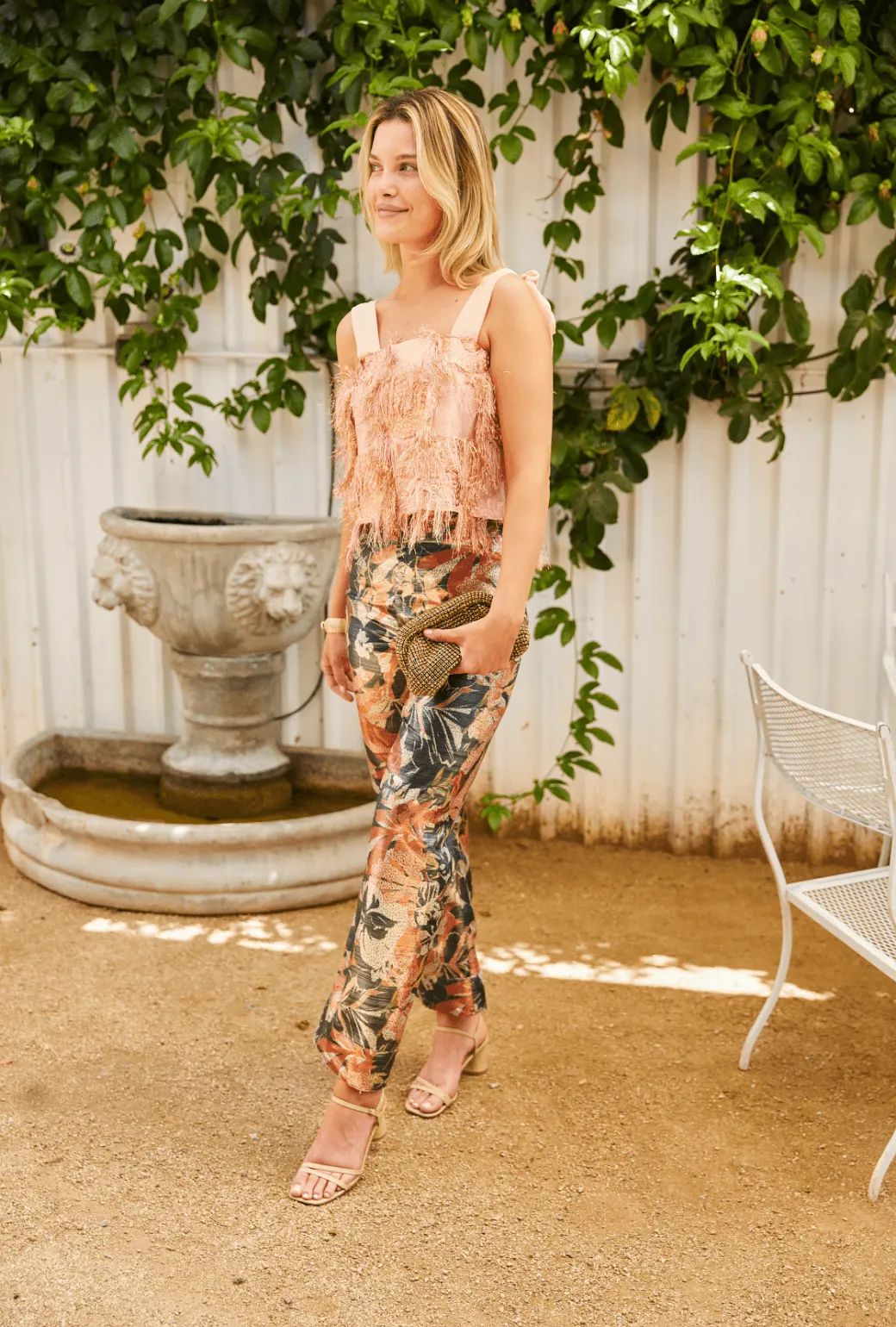 SAMPLE - The Charlie Pant - Rose Gold Floral Lame Chic Design Wear Breathable Material