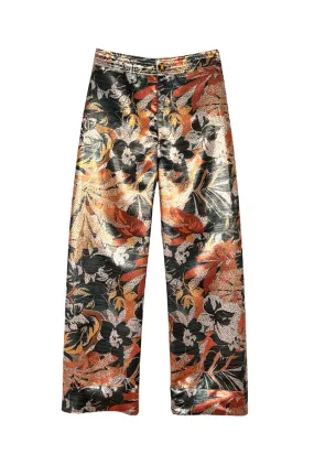 SAMPLE - The Charlie Pant - Rose Gold Floral Lame Mid Rise Eco Dye Process