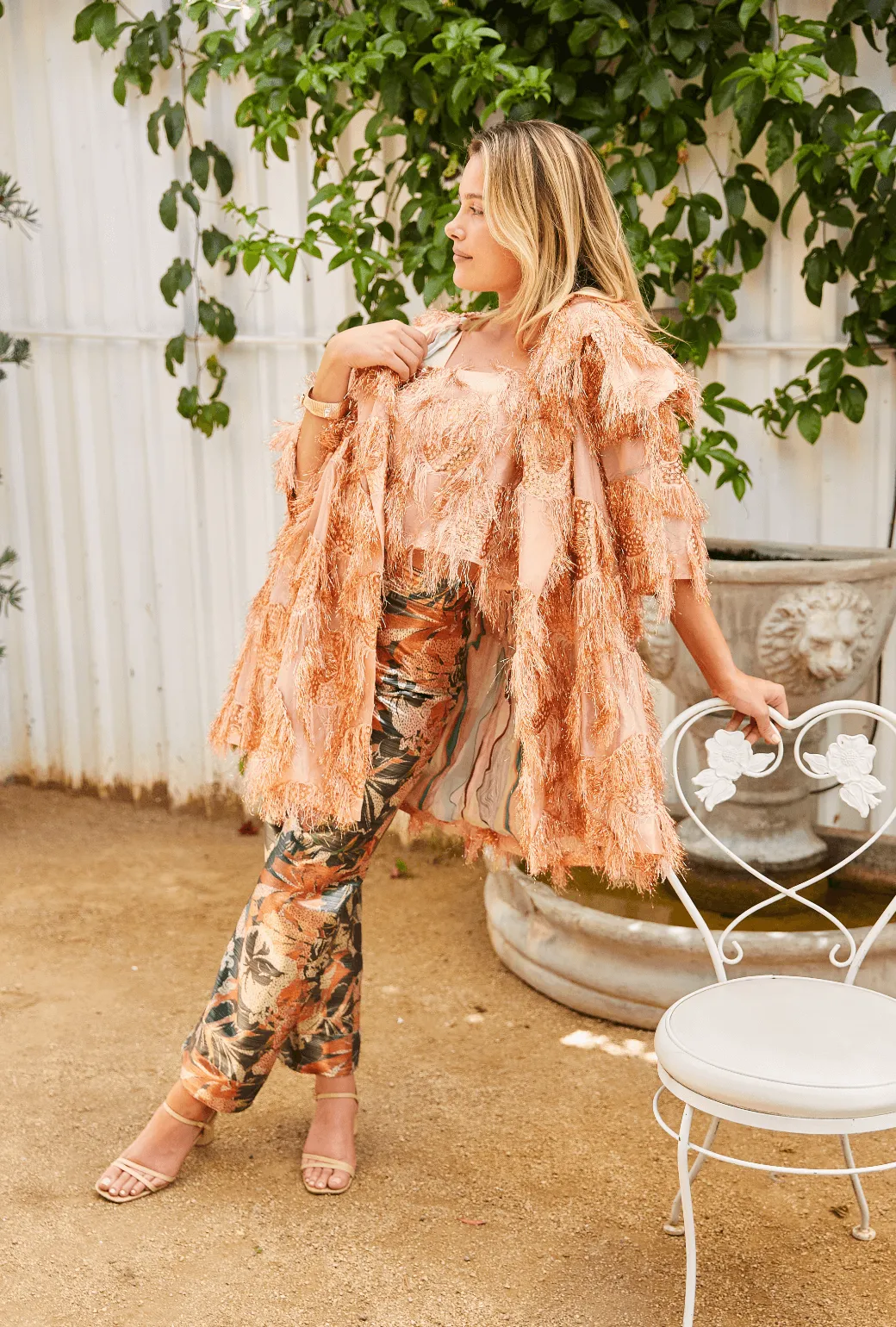 SAMPLE - The Charlie Pant - Rose Gold Floral Lame Essential Waist
