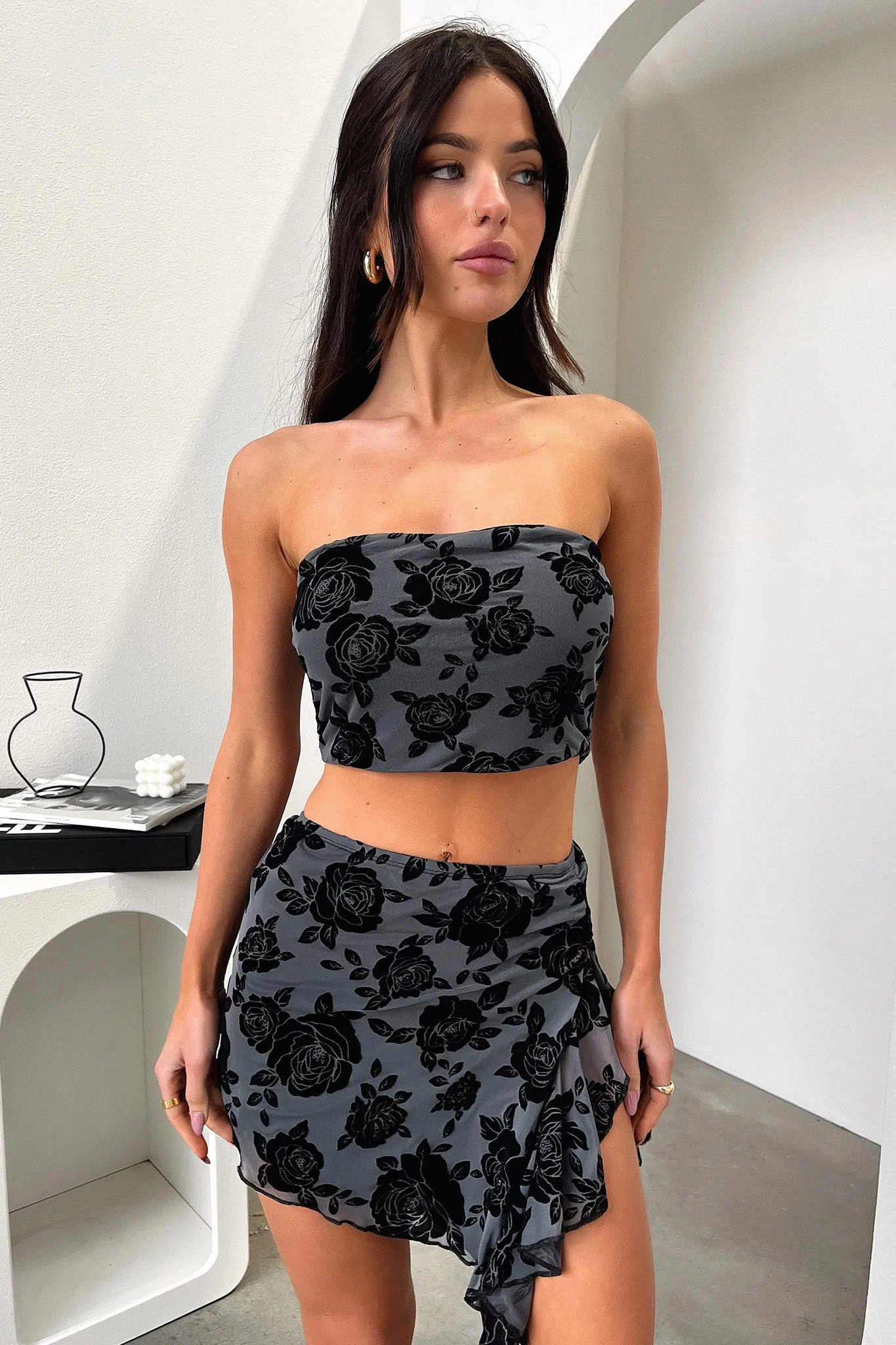 Savian Skirt - Black Floral Unique Feature Mood Outfit