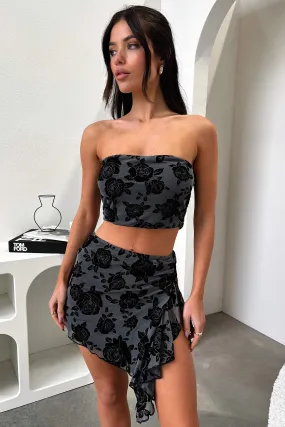 Savian Skirt - Black Floral raw hem Sleek Detail