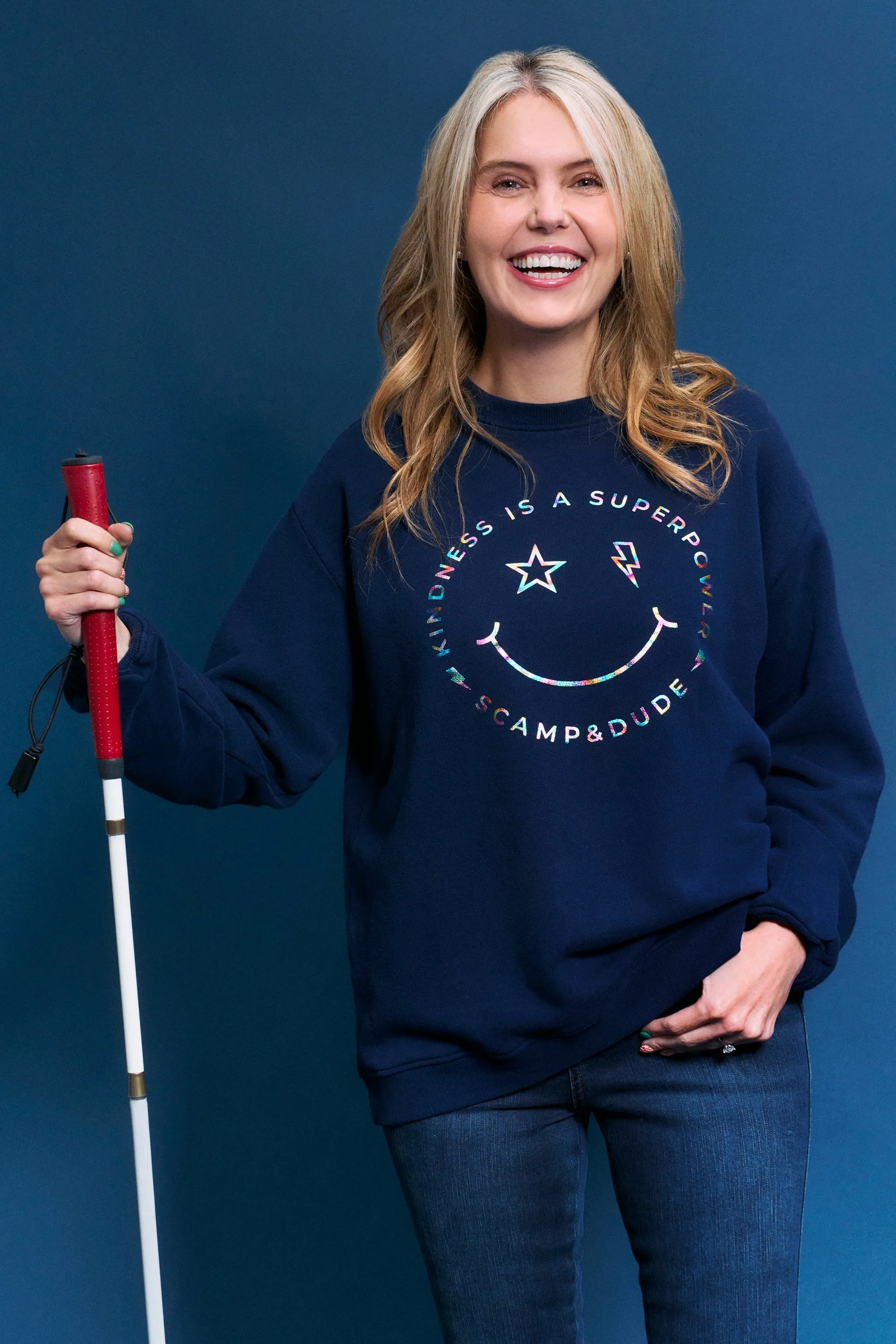 Cozy Fleece Comfy Street Scamp & Dude x Style For Stroke Navy with Rainbow Foil Smiley Face Charity Oversized Sweatshirt