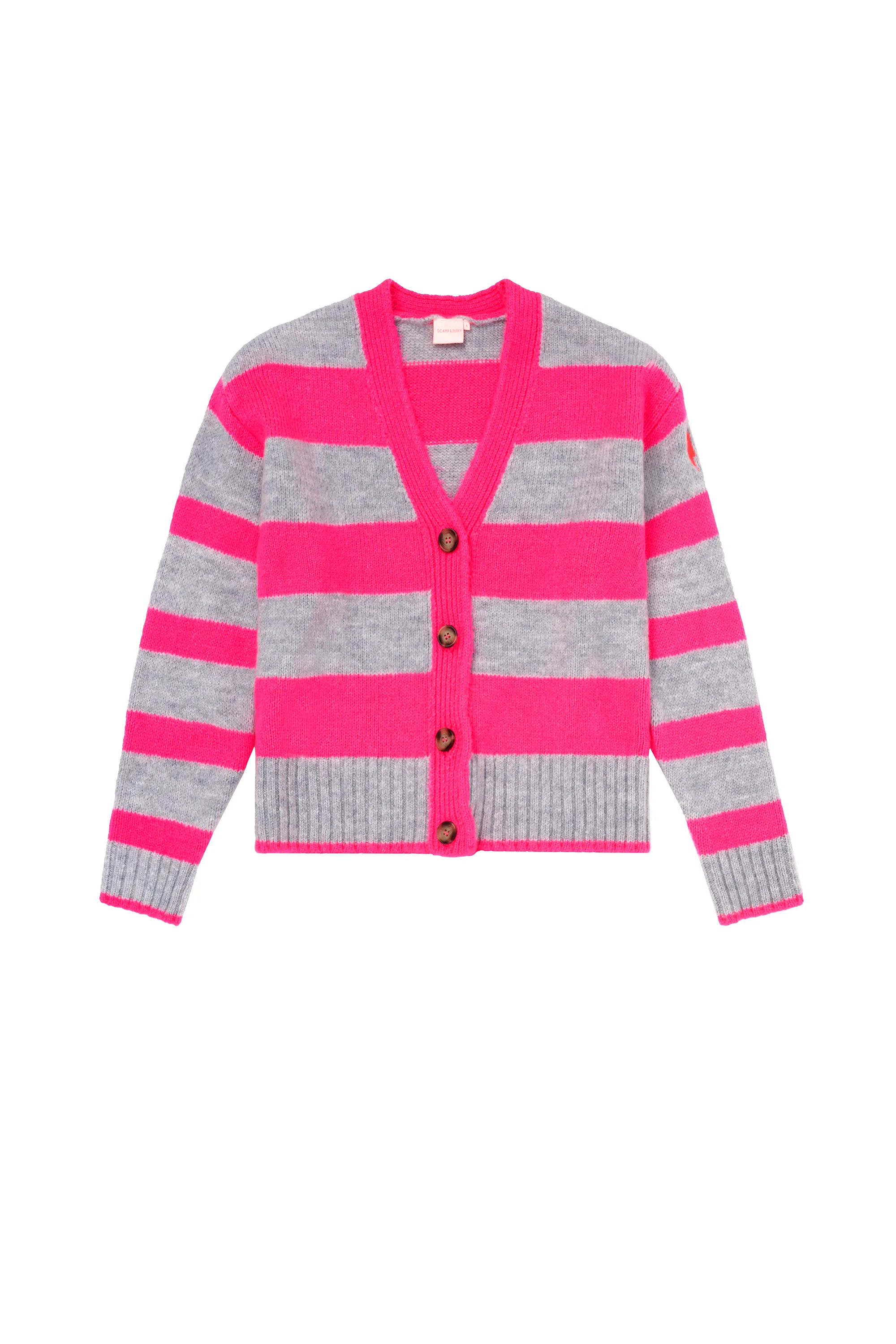 Grey with Neon Pink Bold Stripe Cardigan Daily Trend