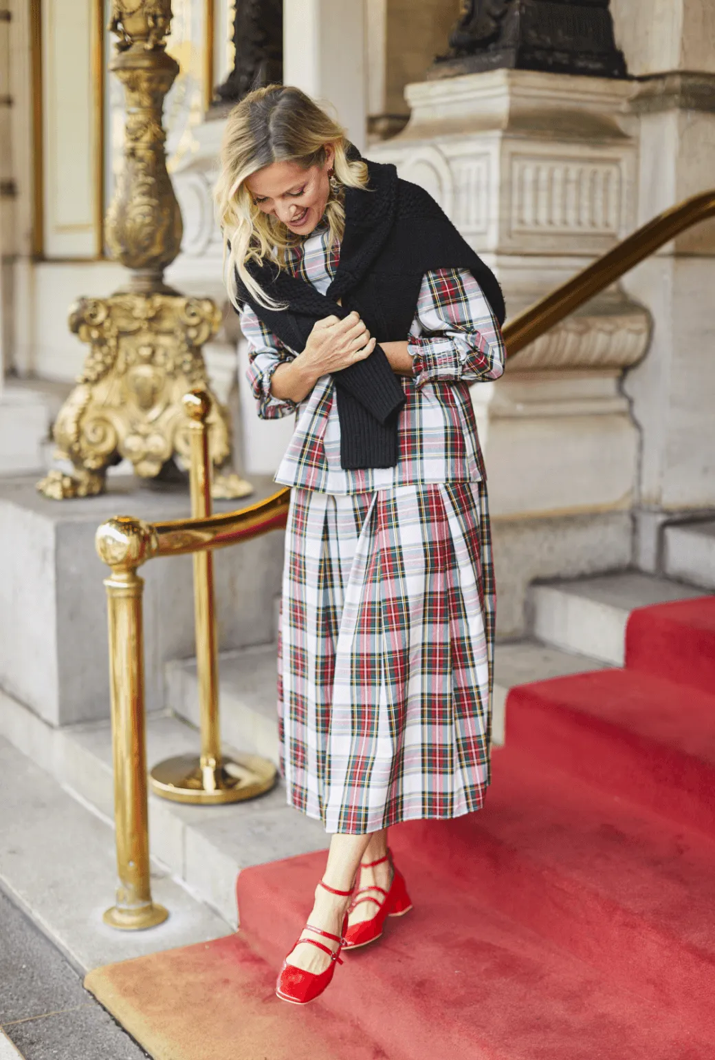 Stylish Wear Smocked Waist MIDI Skirt - Dress Stewart Plaid