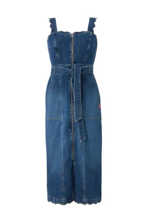 Chic And Comfortable monochrome Indigo Wash Scallop Strappy Denim Sundress