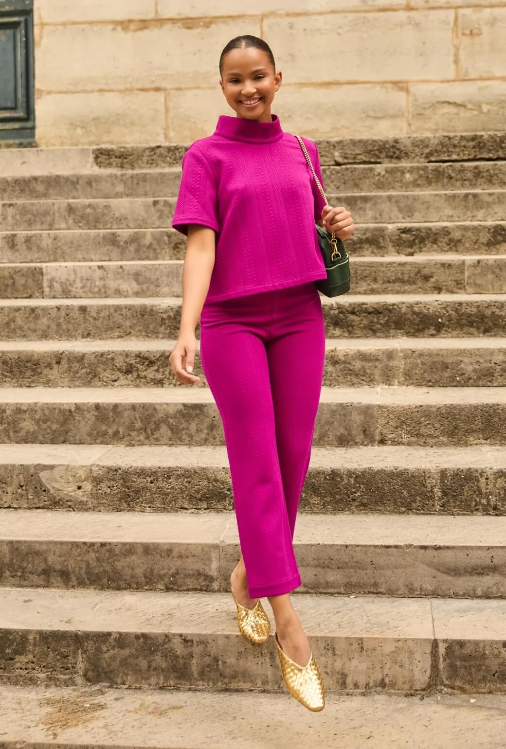 The Paley Pant - Fuchsia Cable-knit Seamless construction