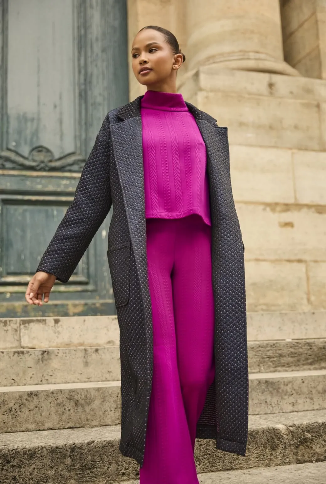 Multi Pocket System Soft Fabric The Paley Pant - Fuchsia Cable-knit