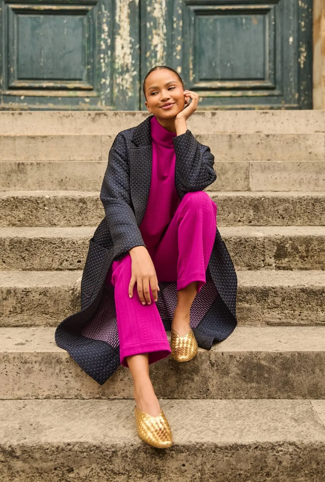 Timeless Comfort No Gap Waistband The Paley Pant - Fuchsia Cable-knit