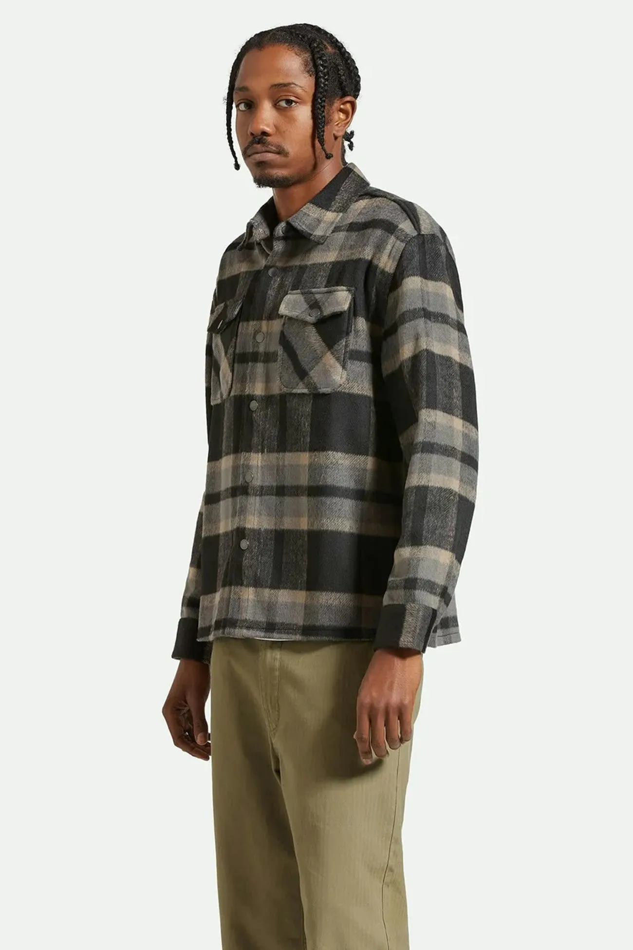 Bonded Seam Technique Warm Hoodie Selden Soft Brushed Flannel Black Charcoal