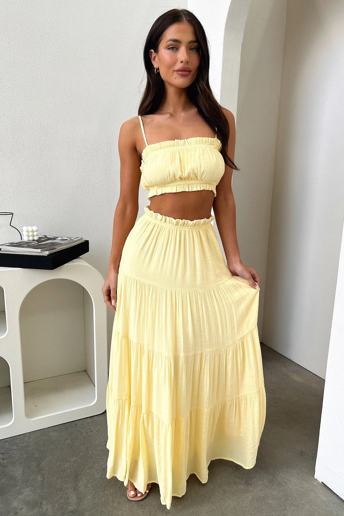 Adjustable Closure Subtle Mood Selina Tiered Maxi Skirt - Yellow