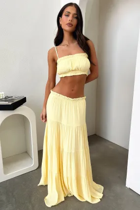 Selina Tiered Maxi Skirt - Yellow Laidback Mood High Shine