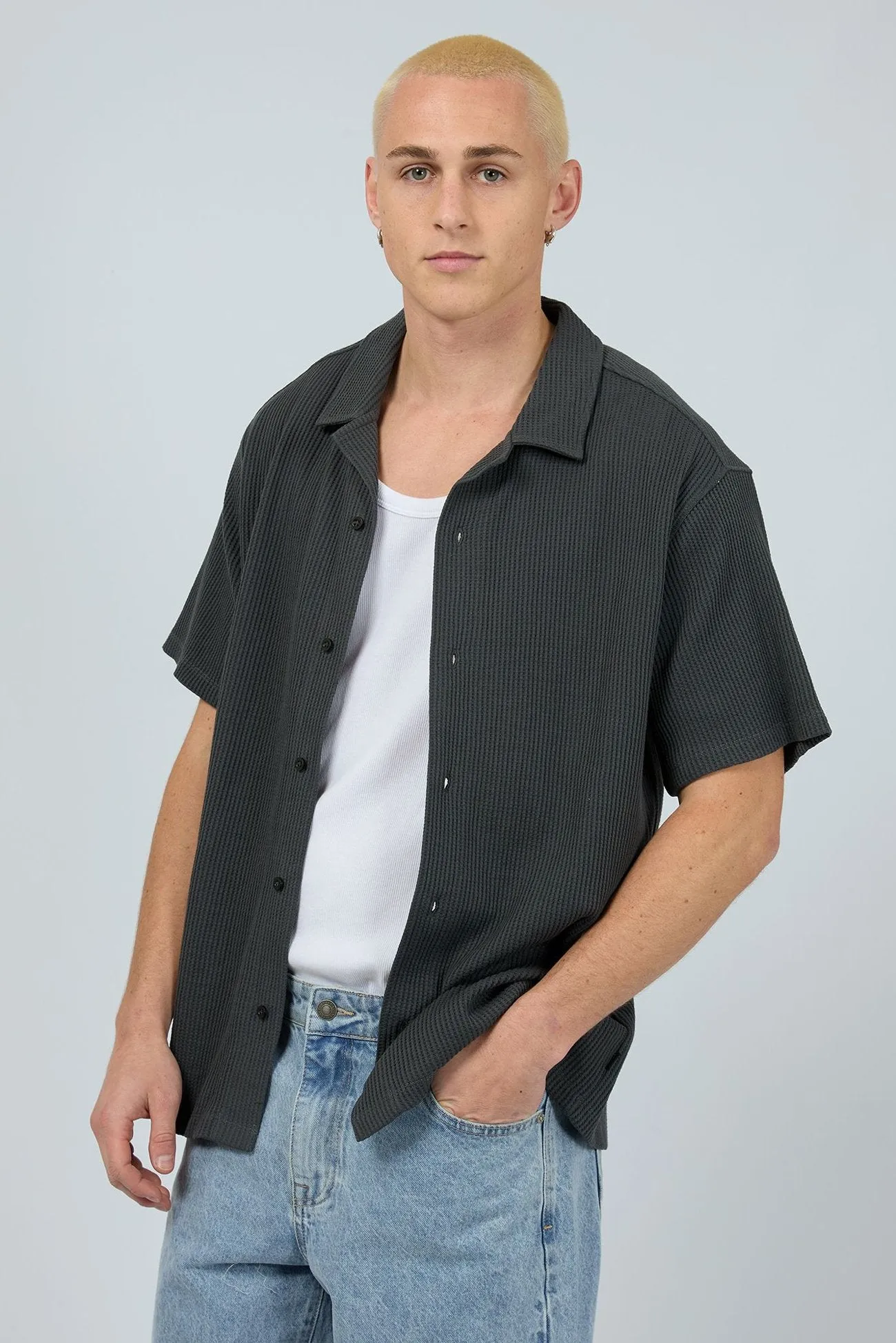 OdorResistantFinish QuickDrying Session Waffle Short Sleeve Shirt Charcoal