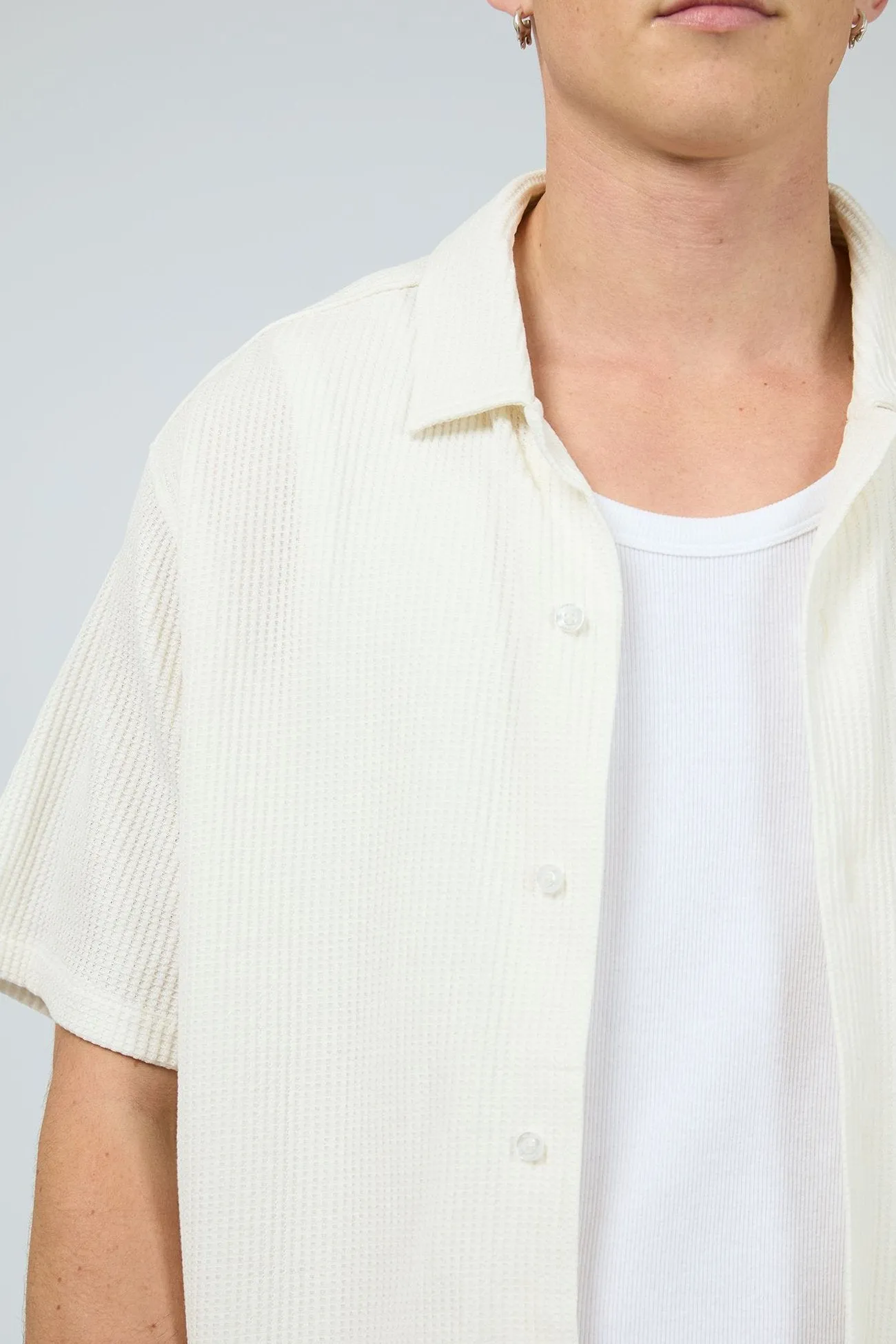 Session Waffle Short Sleeve Shirt Natural Simple Pullover