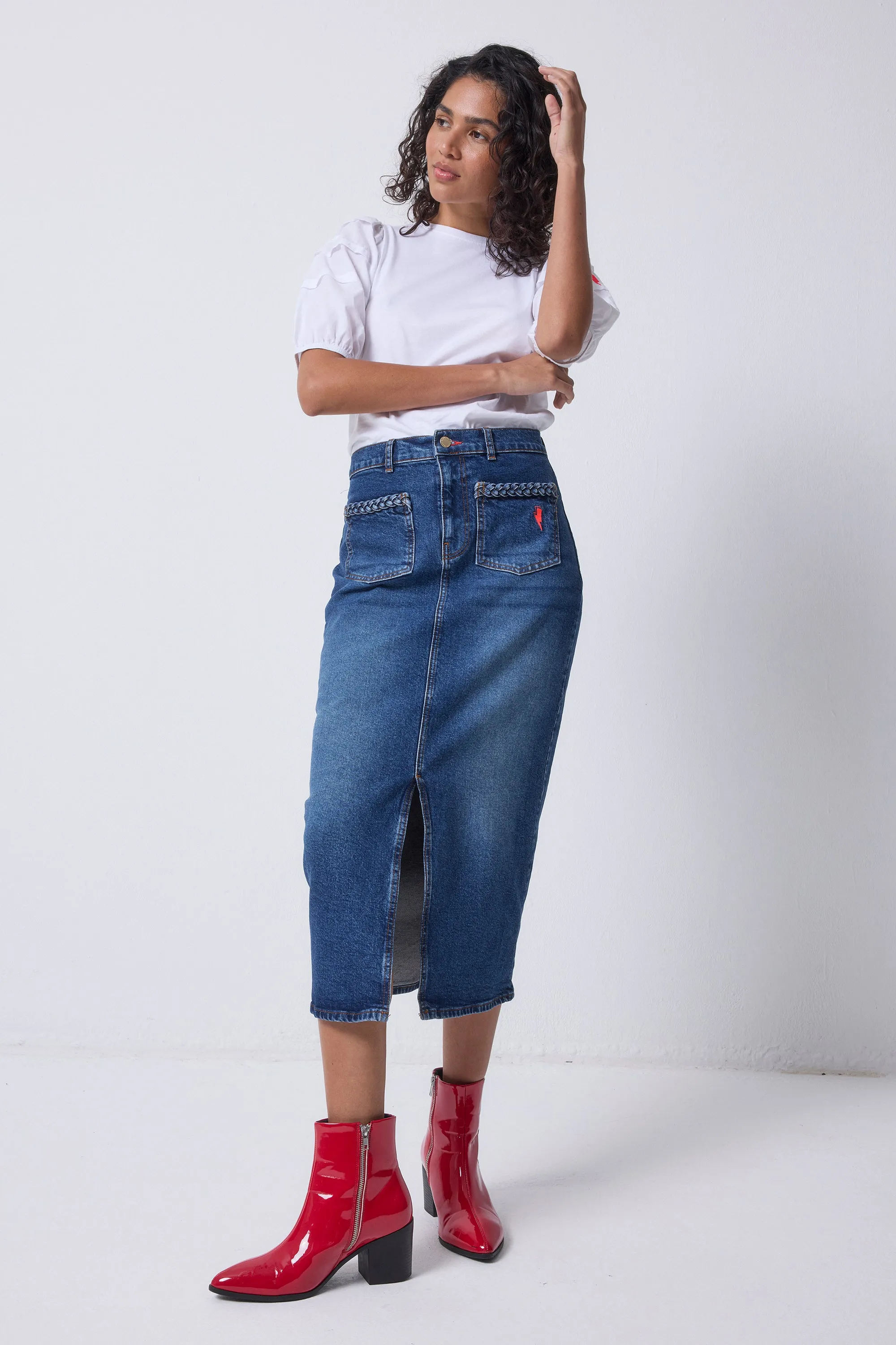 Style Fusion Indigo Denim Split Front Maxi Skirt