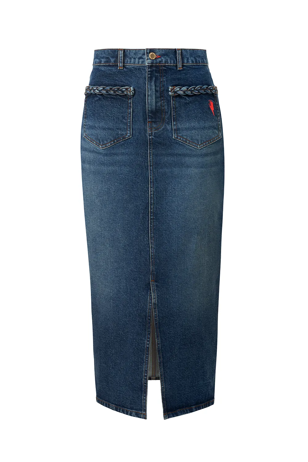 Indigo Denim Split Front Maxi Skirt Cool Tone Evening Outing