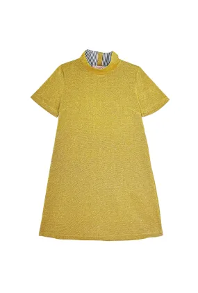 Bless Glow Short Sleeve Mod Dress - Gold Sparkle