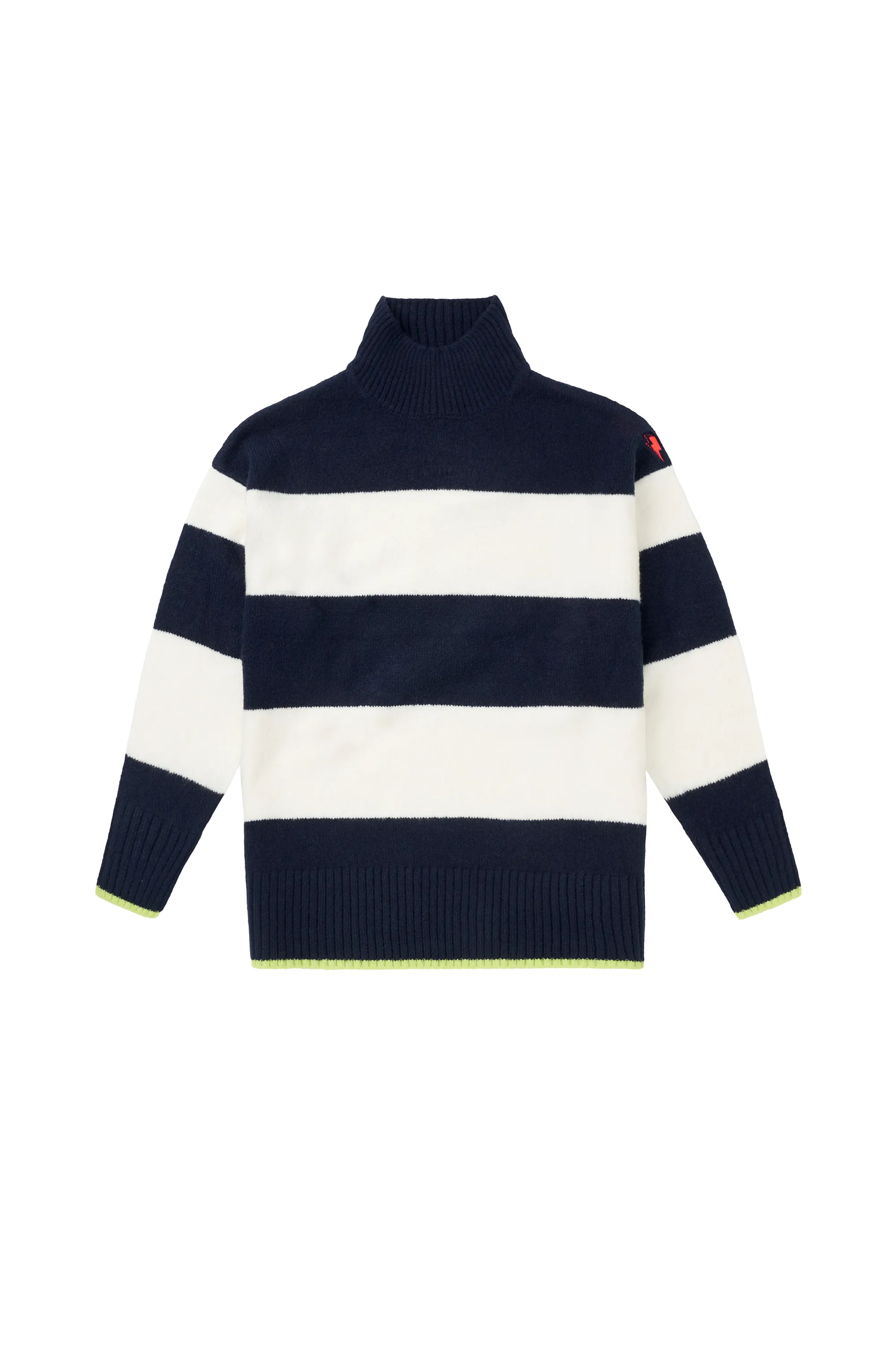 Navy with Ivory Stripe Oversized Turtleneck Jumper Recycled Polyester Yarn Biodegradable Fiber