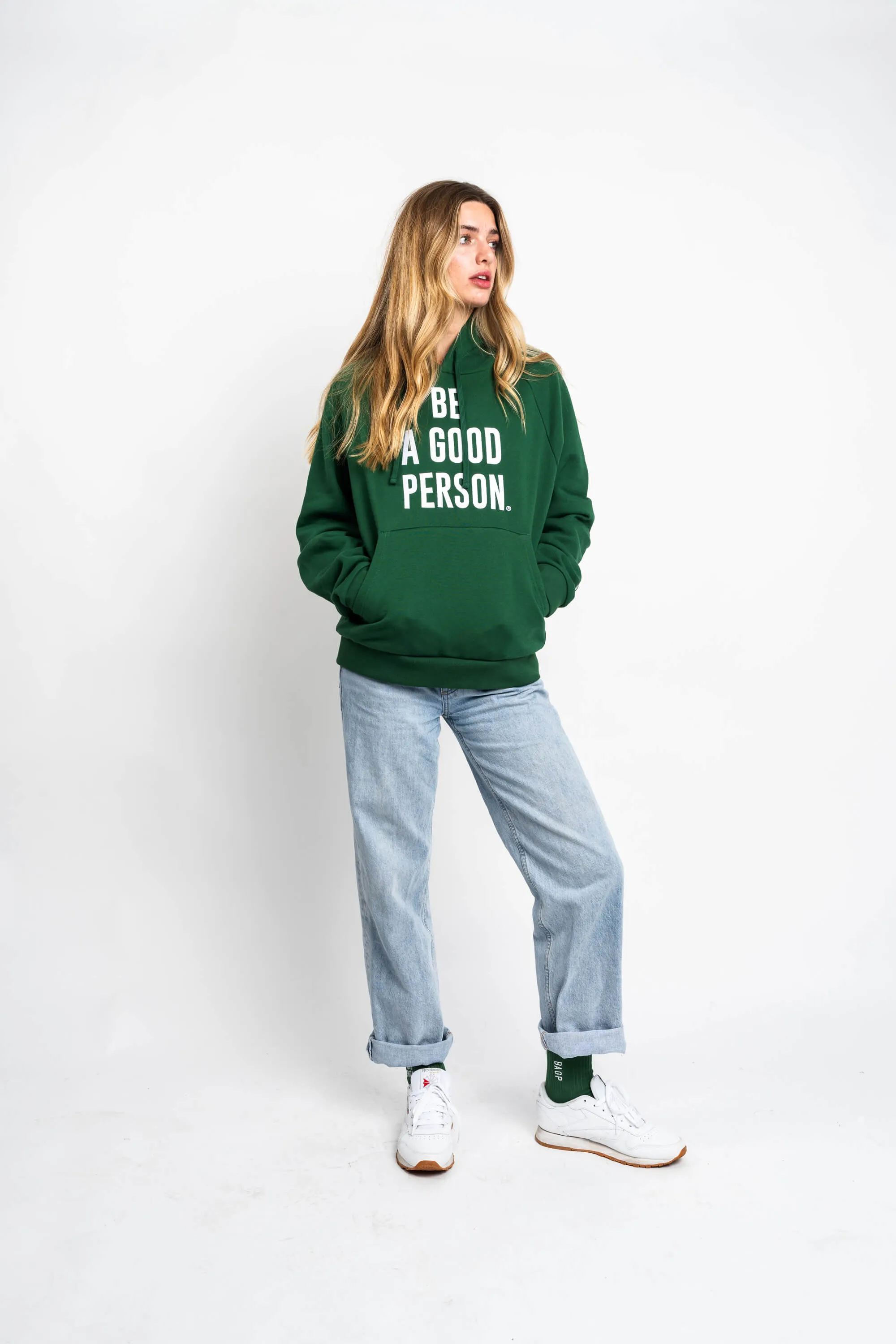 Functional Flex Drop Shoulder Construction Signature Embroidered Hoodie - Forest Green