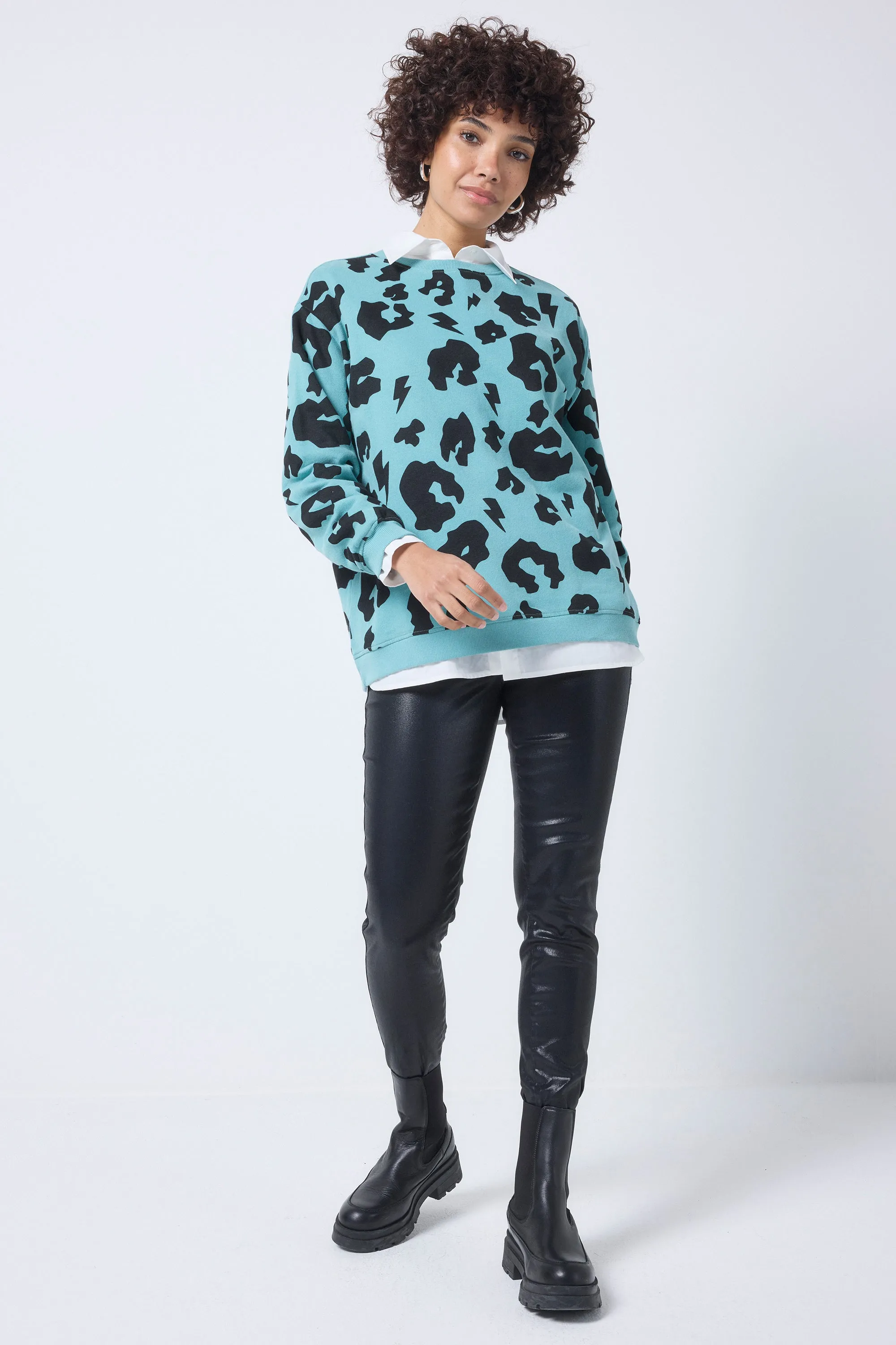 Khaki with Black Leopard Oversized Sweatshirt Matte Finish