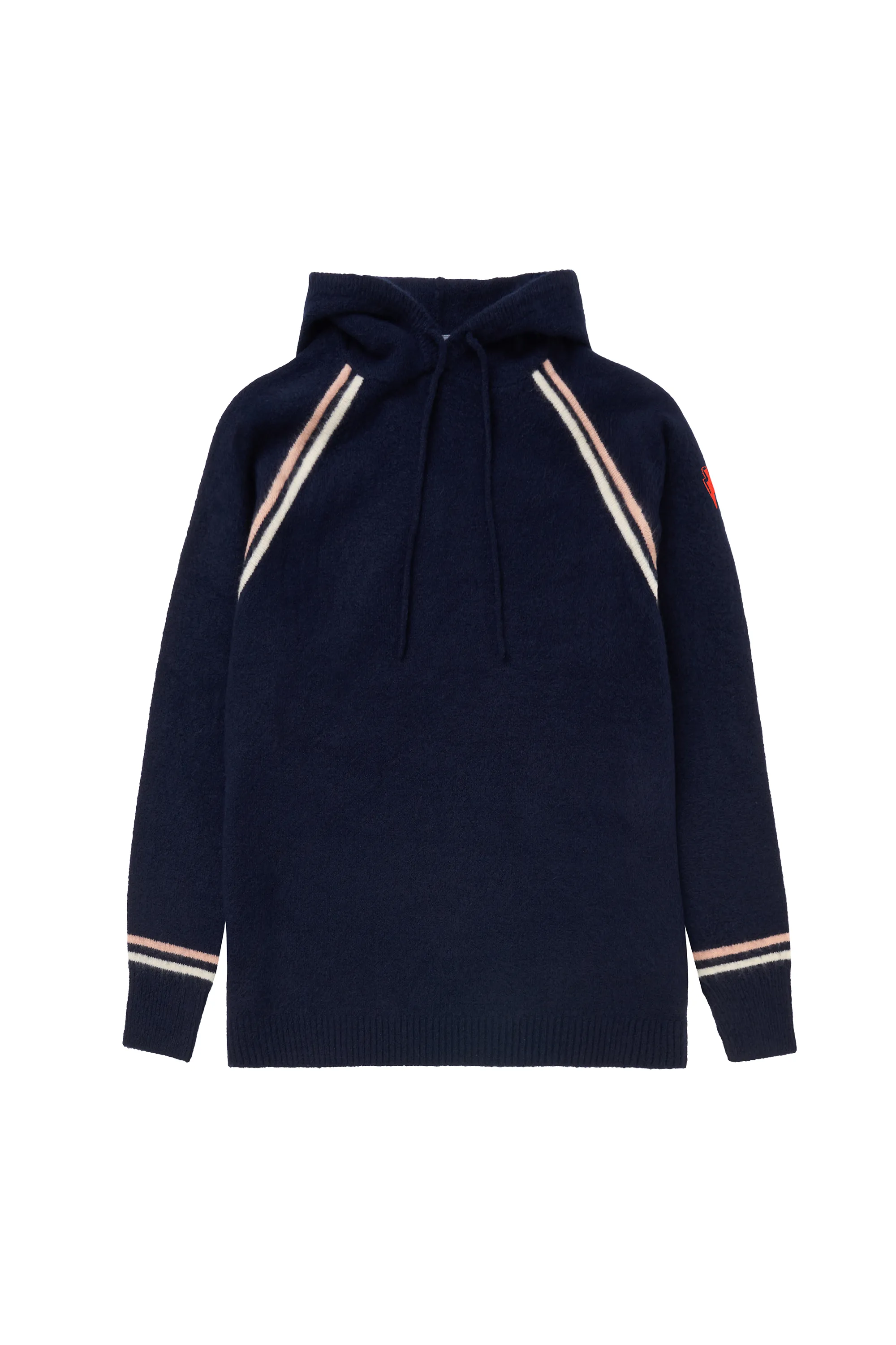 Navy with Ivory and Peach Stripe Knitted Lounge Wear Hoodie Cold Comforted