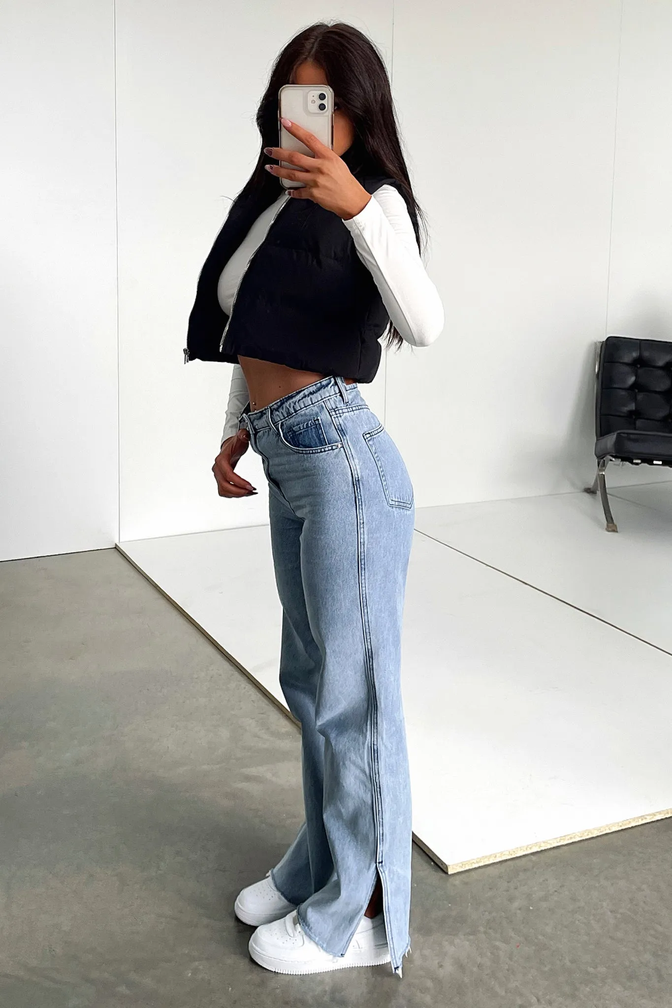 Sinead Straight Leg Jeans - Blue Denim Trendy Waist Chic Design Look