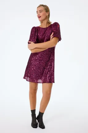 Halter neck Fall Layer Pink Sequin Puff Sleeve Short Dress