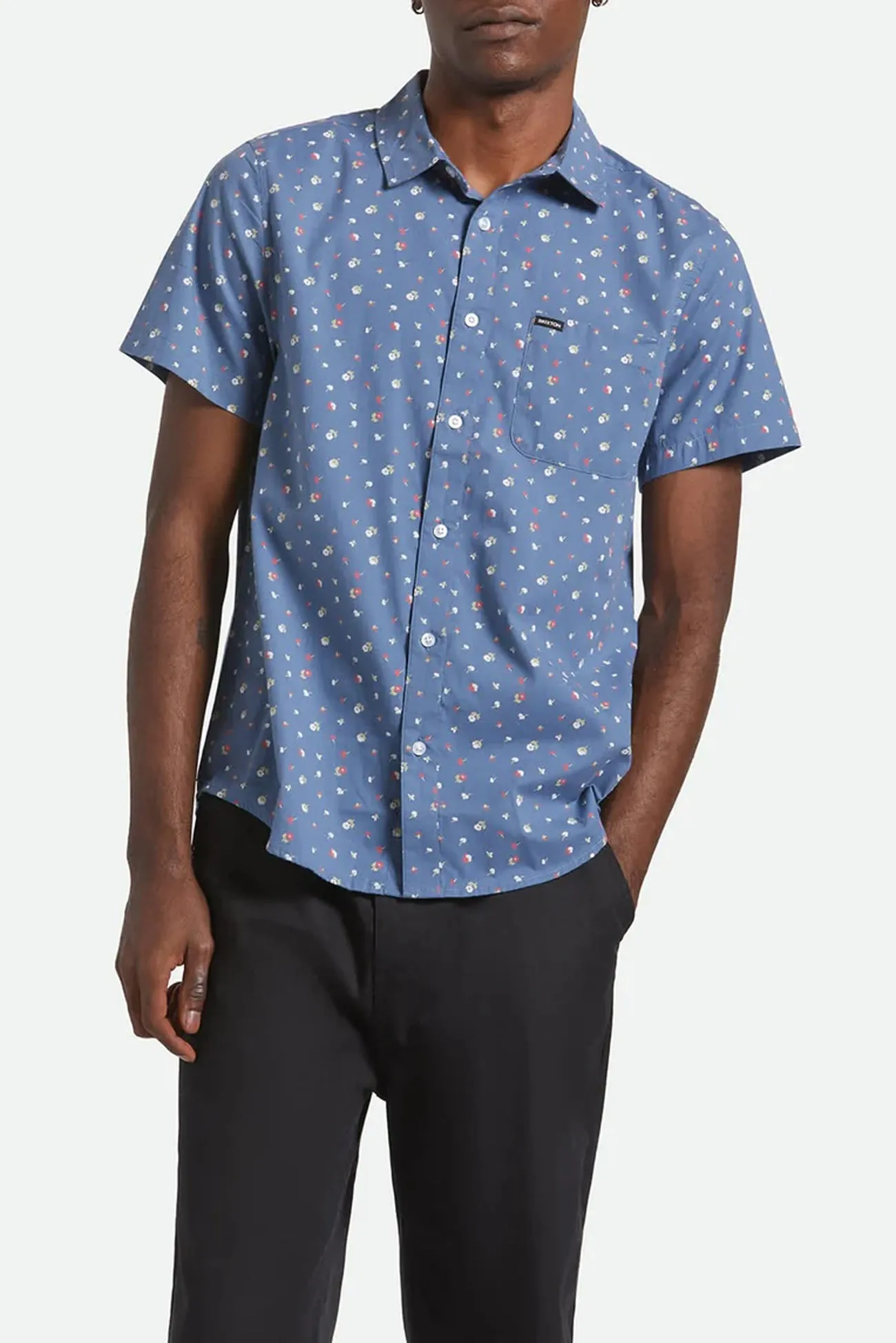 MultiDirectionalStretch AllDayComfort Charter Stripe Short Sleeve Woven Bering Sea Micro Floral