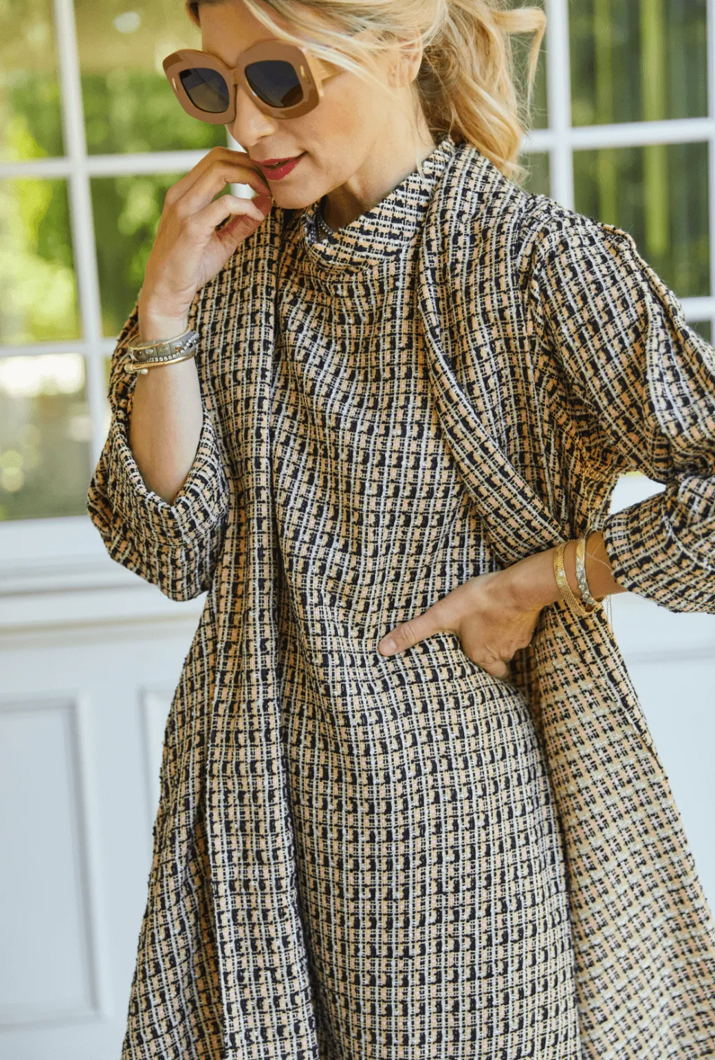 Easy-Storage Sleeveless Mod Dress - Blush Tweed