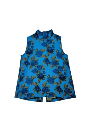 LayeredCuff Sleeveless Mod Top - Blue Rose Jacquard