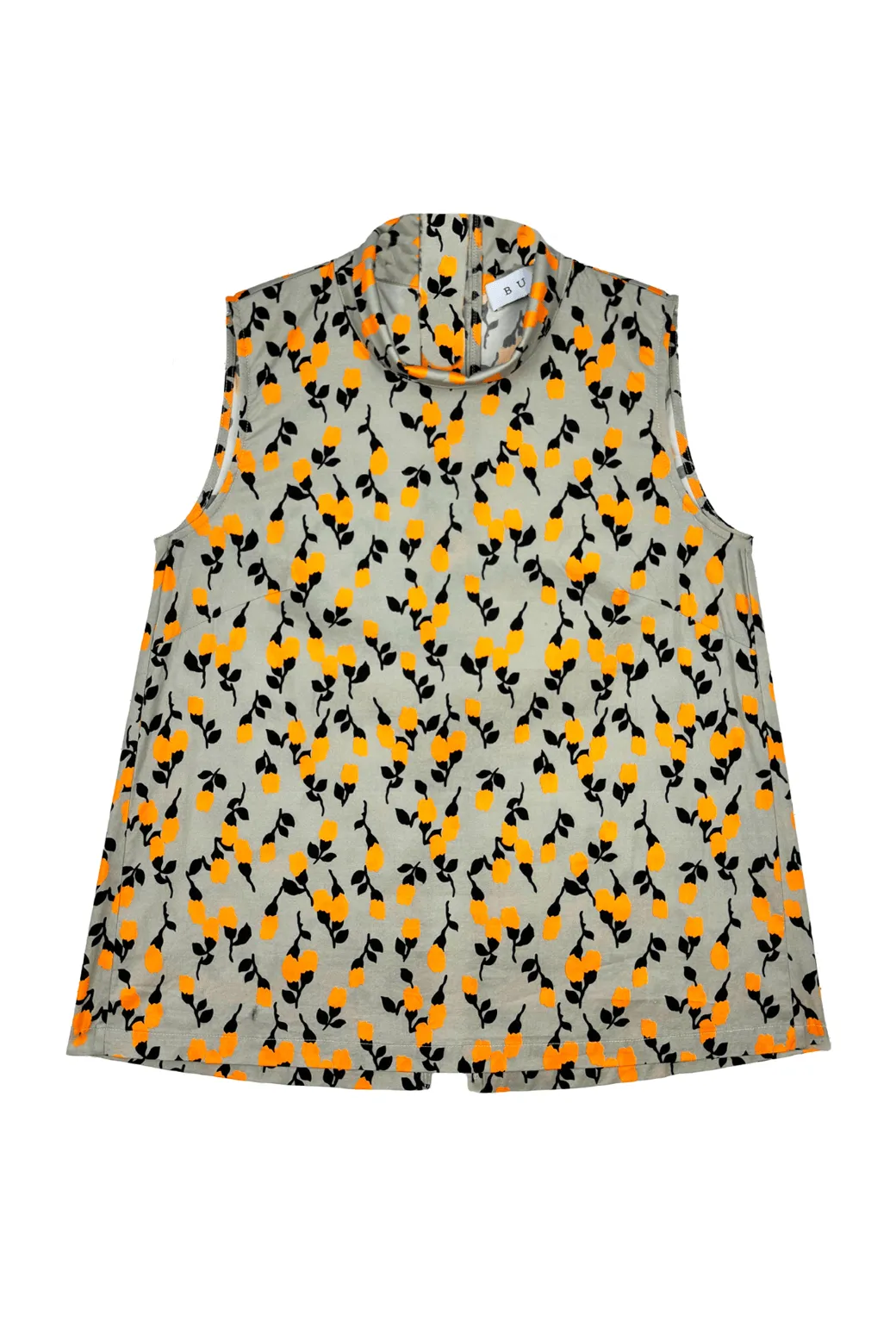 Sleeveless Mod Top - Persimmon Floral TurtleneckDesign WrinkleFree Weaving