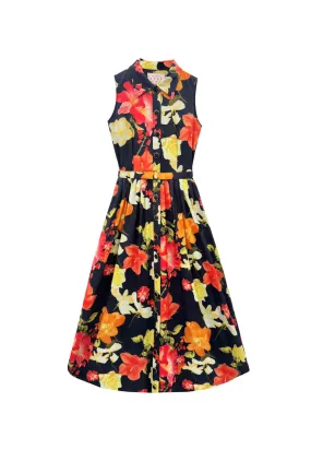 Clean Comfort Sleeveless Shirtdress MIDI - Hibiscus